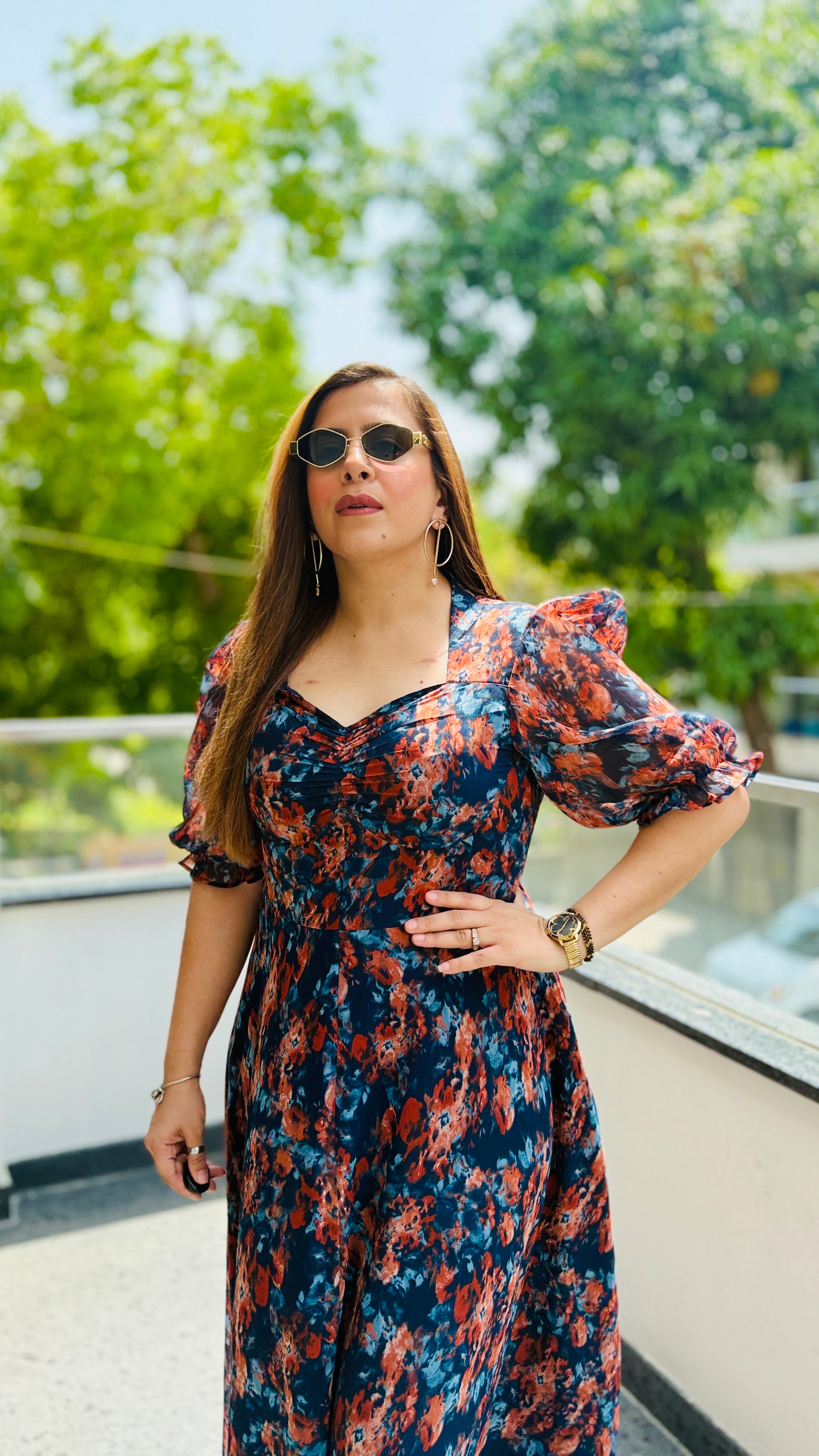 Plunging Blue Maxi Dress