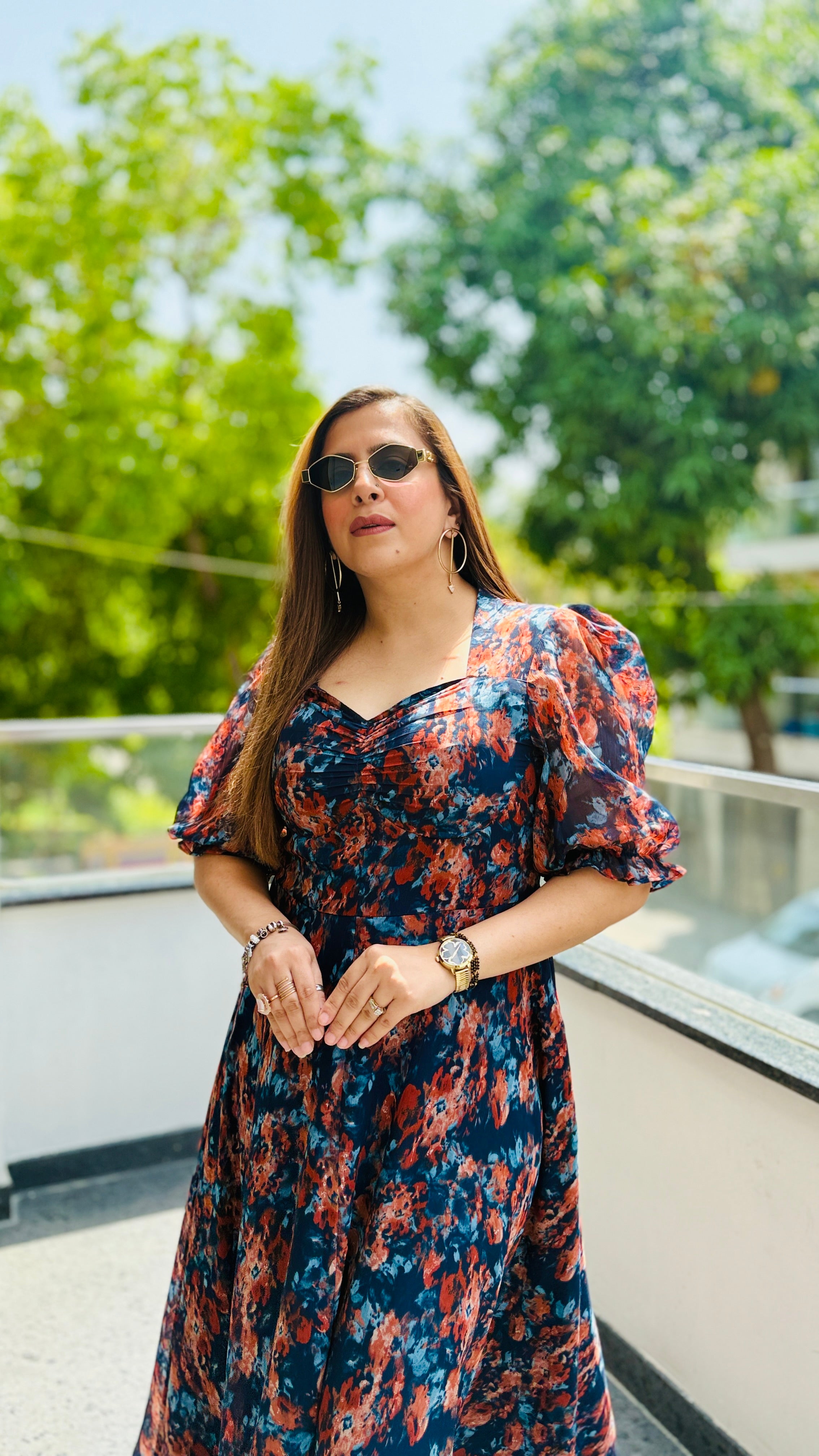 Plunging Blue Maxi Dress