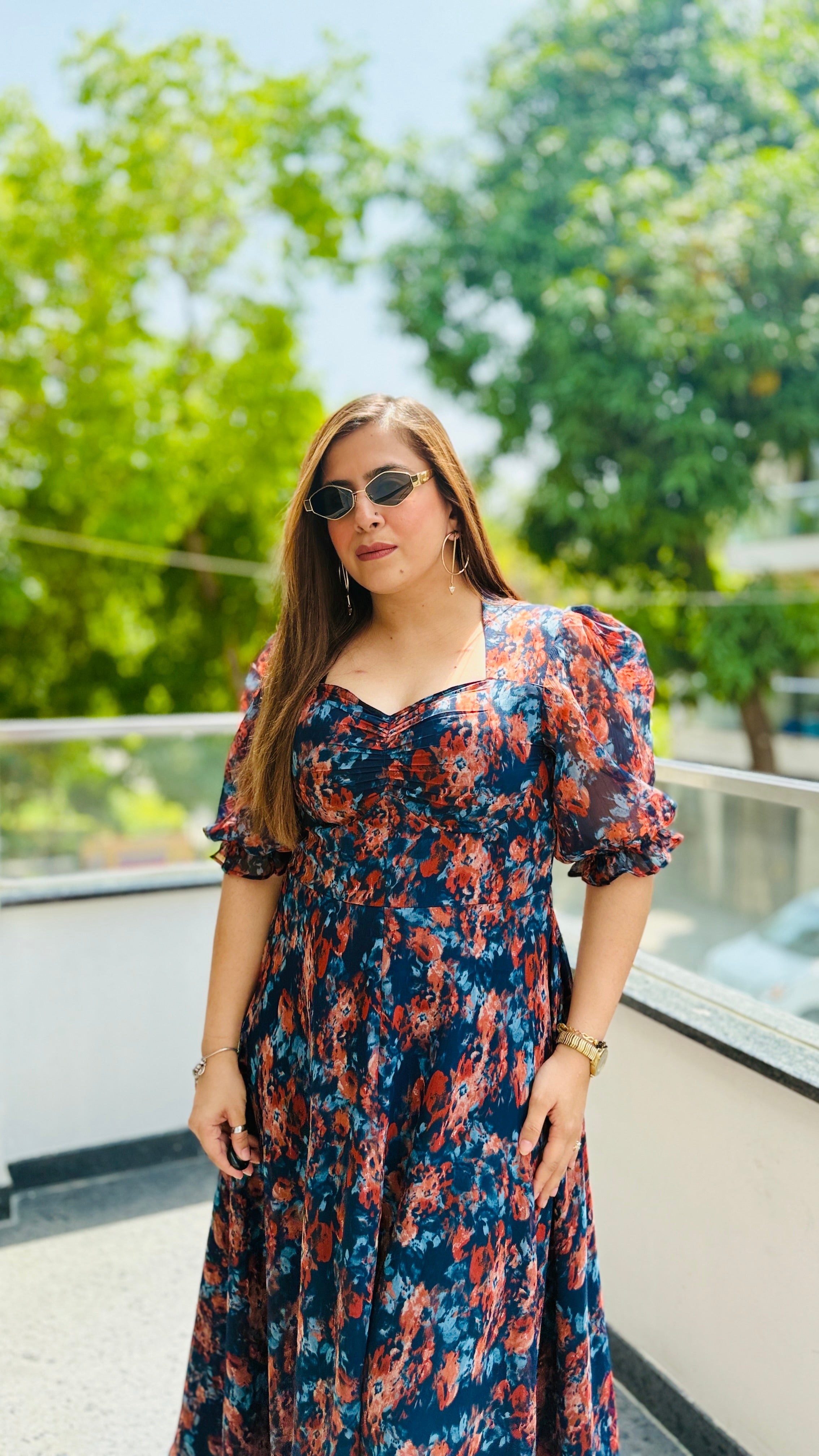 Plunging Blue Maxi Dress