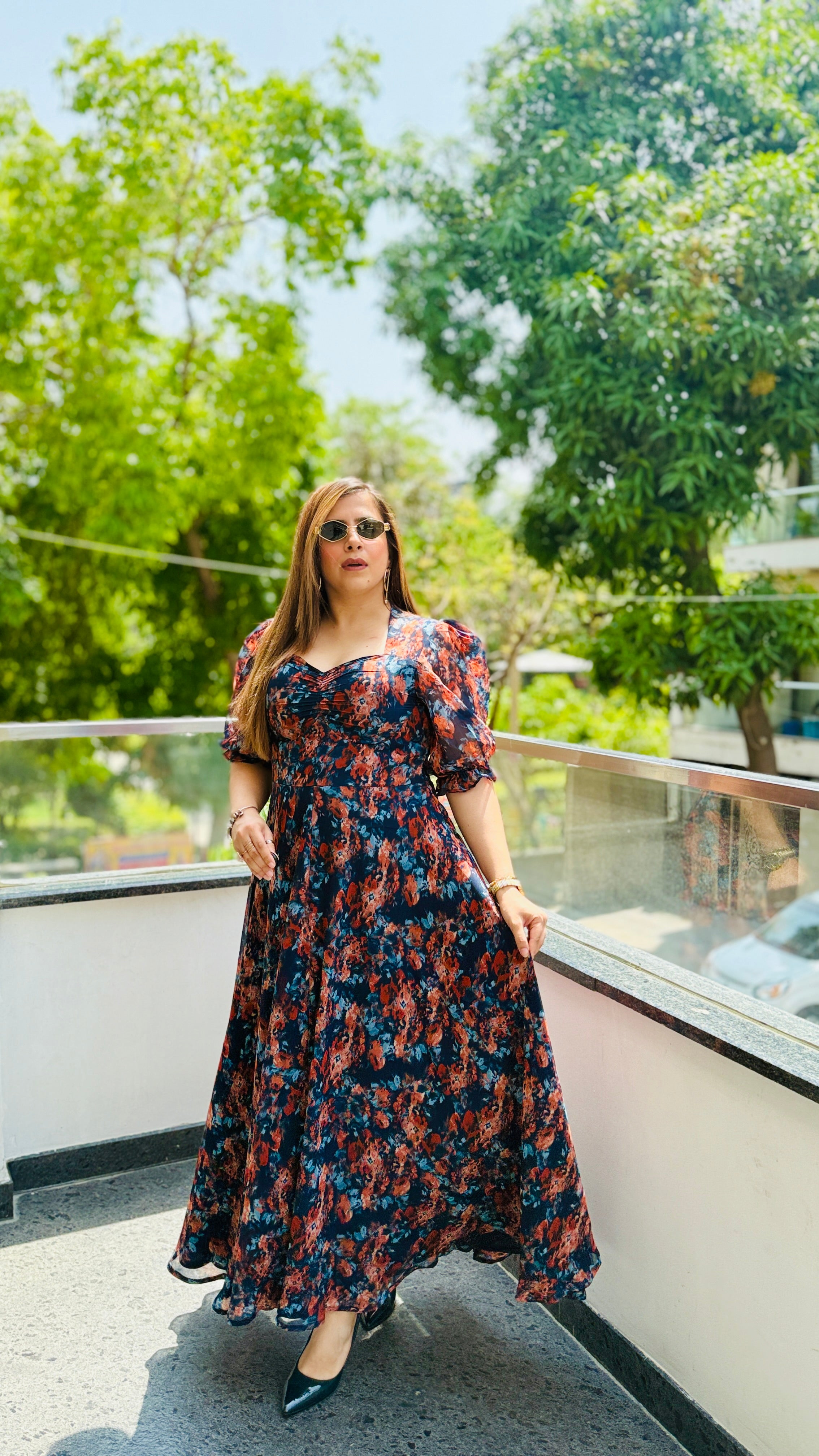 Plunging Blue Maxi Dress