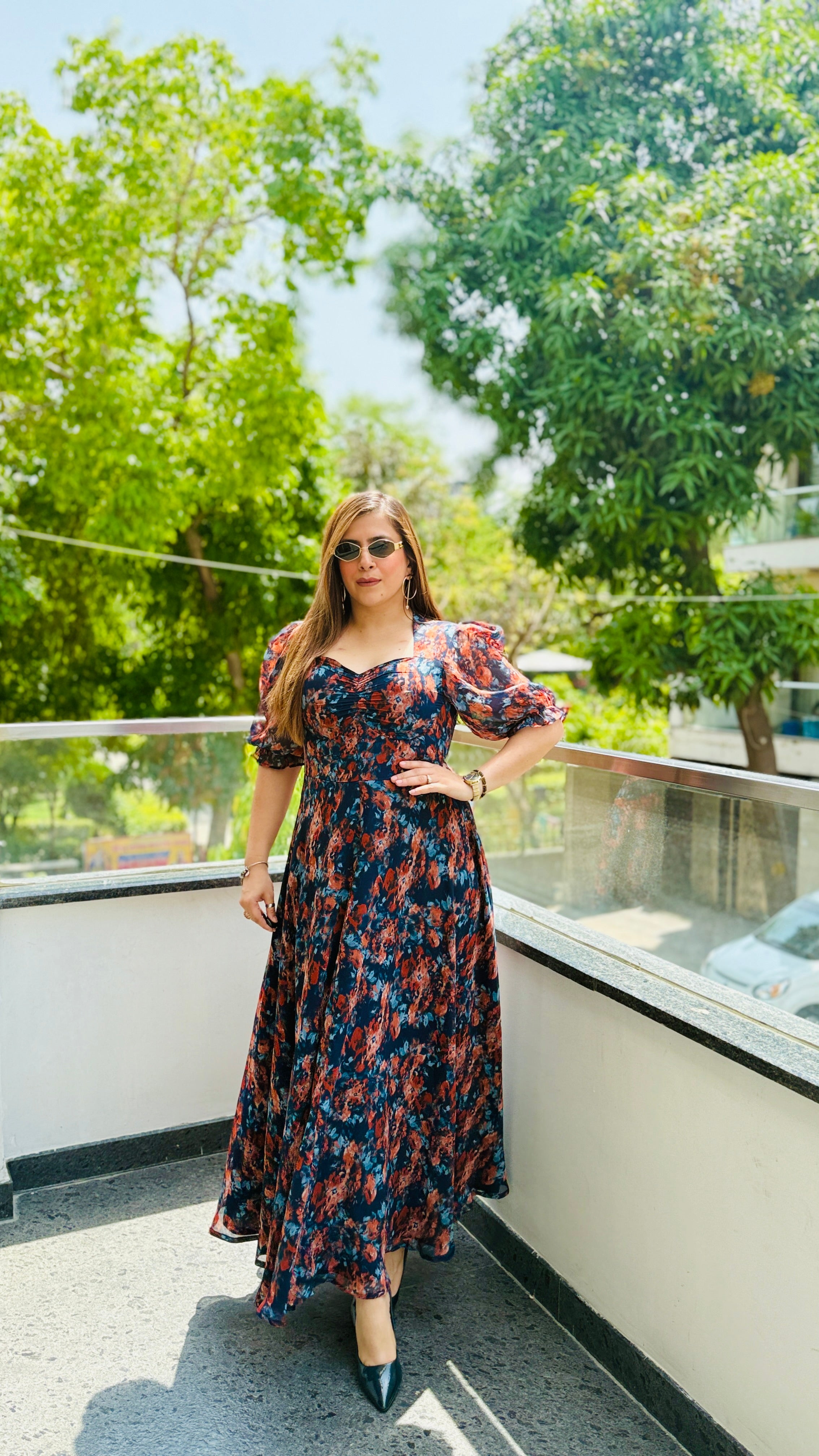 Plunging Blue Maxi Dress