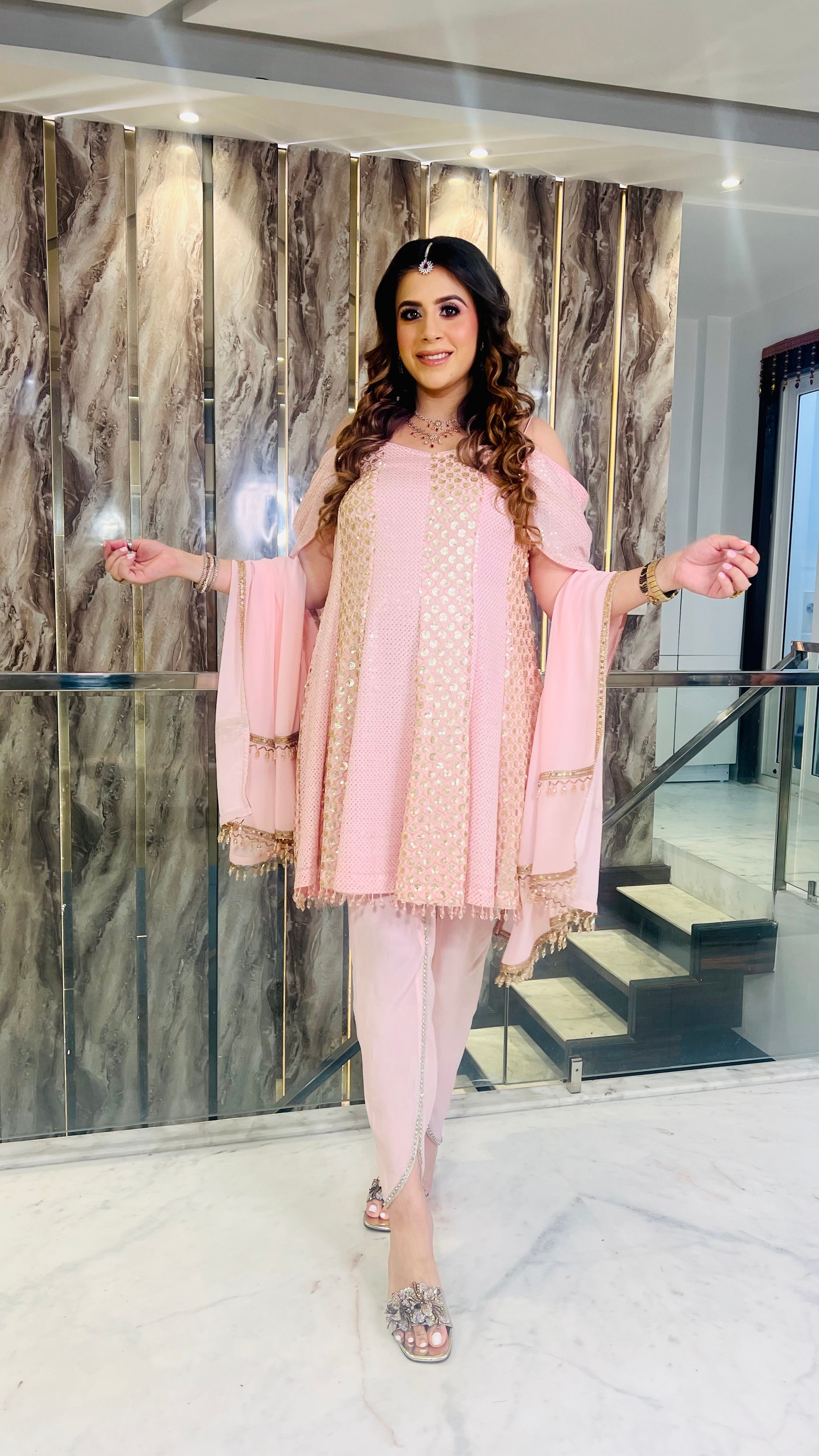 Vaishvi’s Pink Sequin Suit