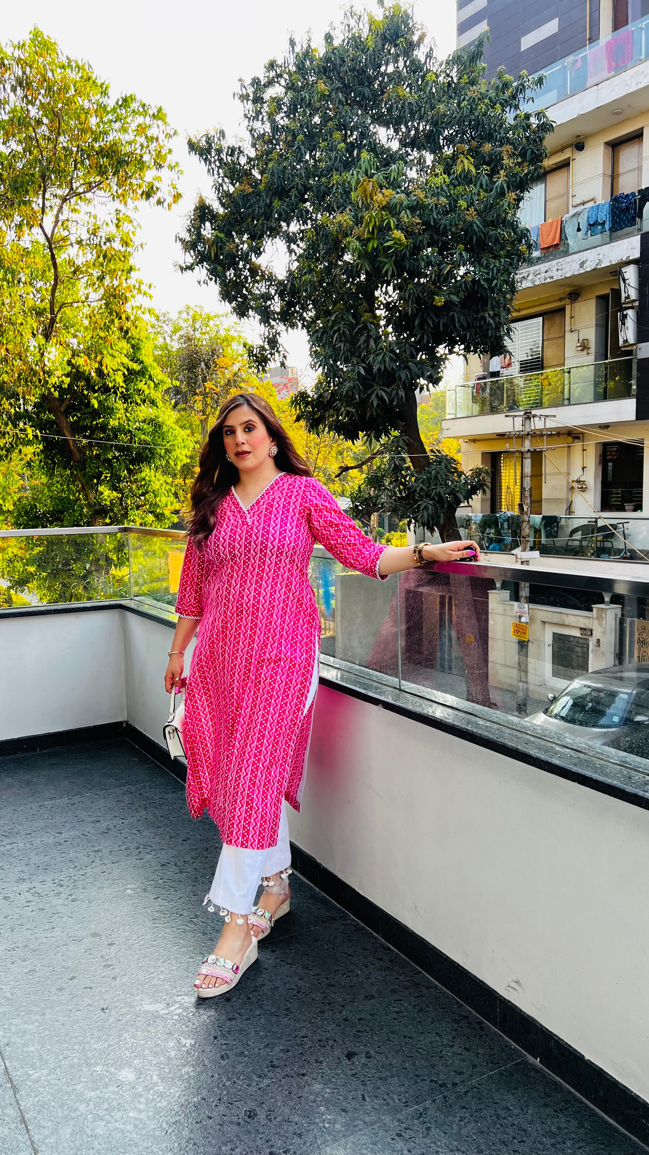 Pink Stripes Jaipuri Kurti