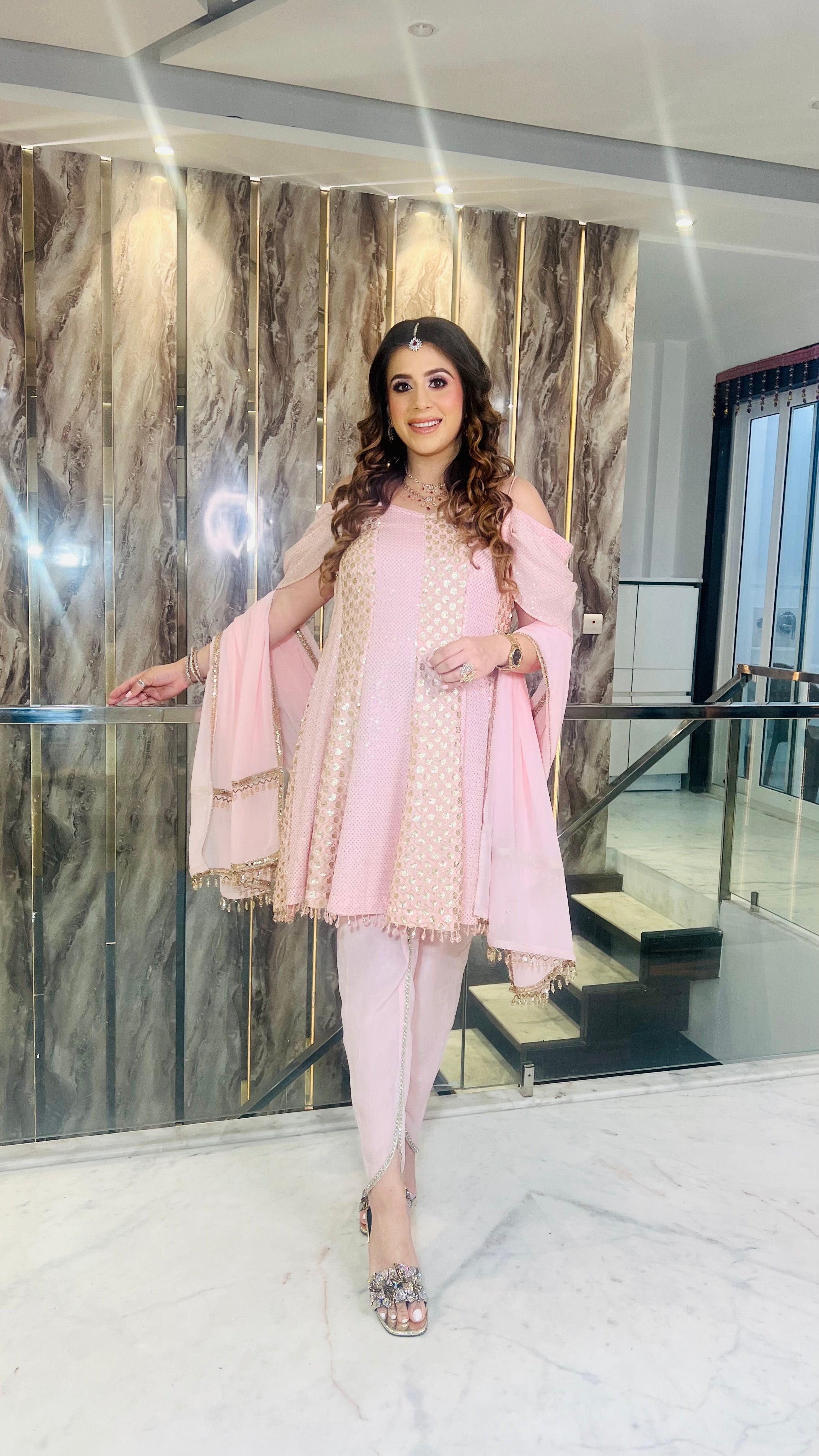 Vaishvi’s Pink Sequin Suit