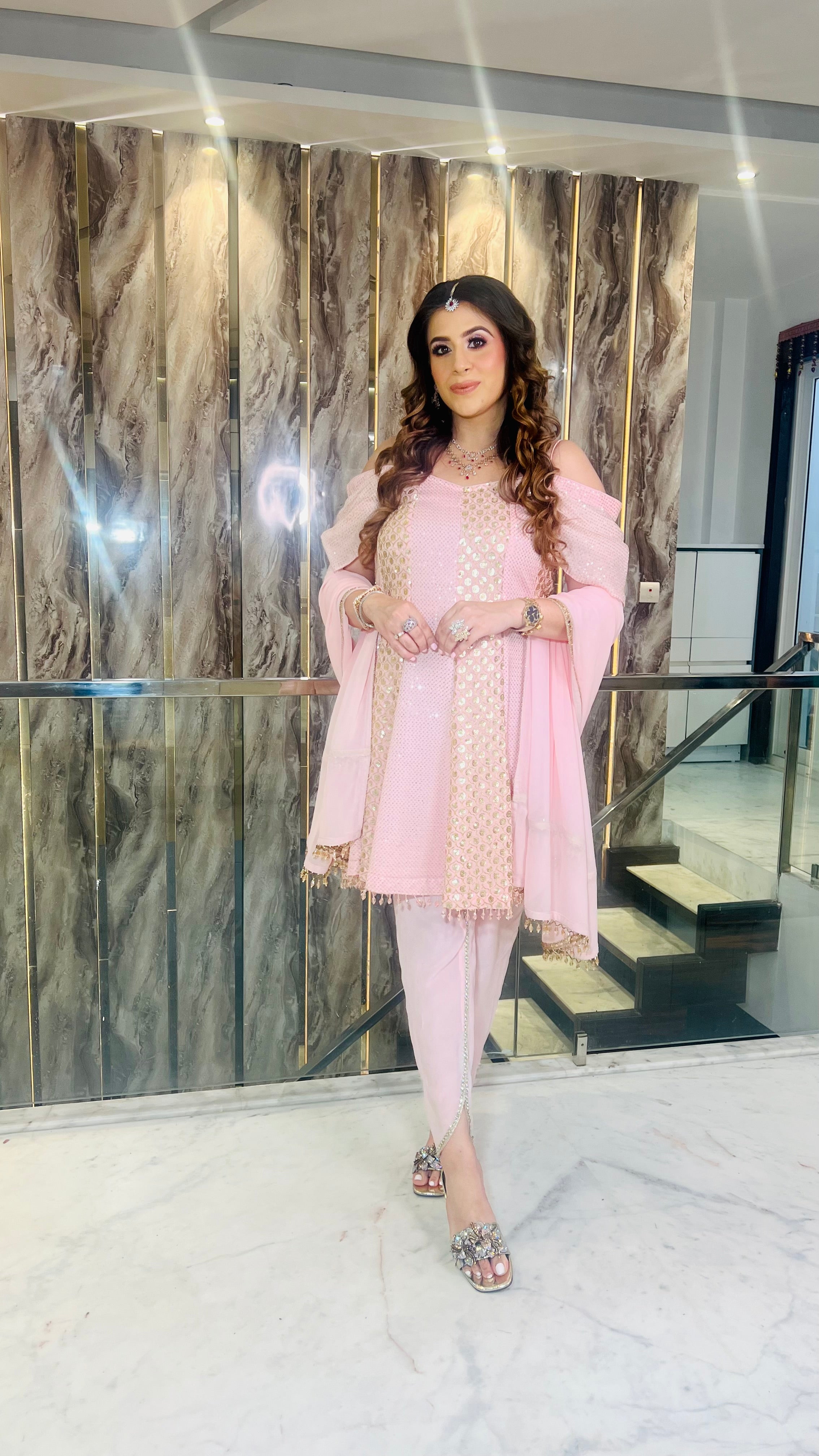 Vaishvi’s Pink Sequin Suit