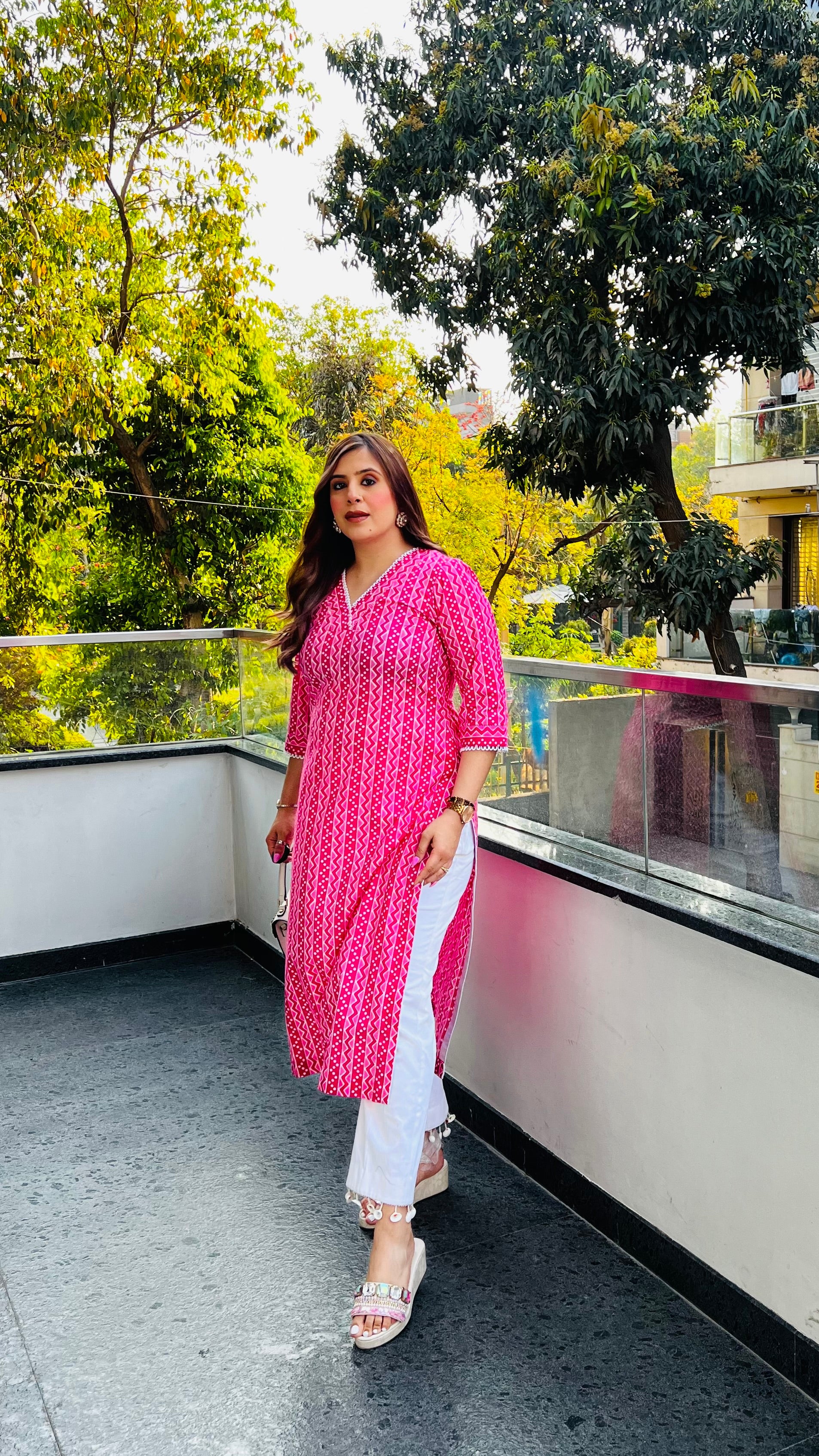 Pink Stripes Jaipuri Kurti