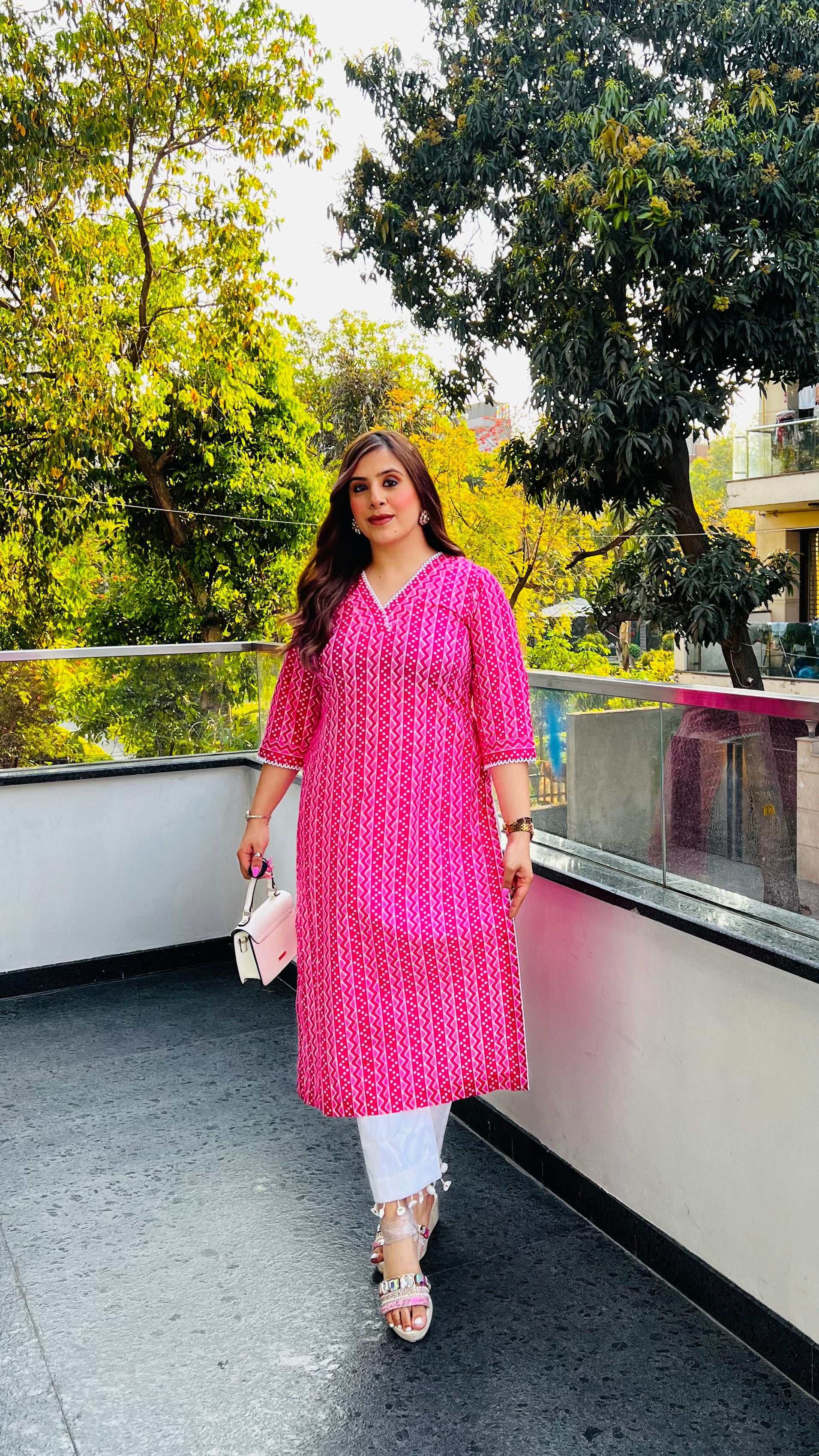 Pink Stripes Jaipuri Kurti