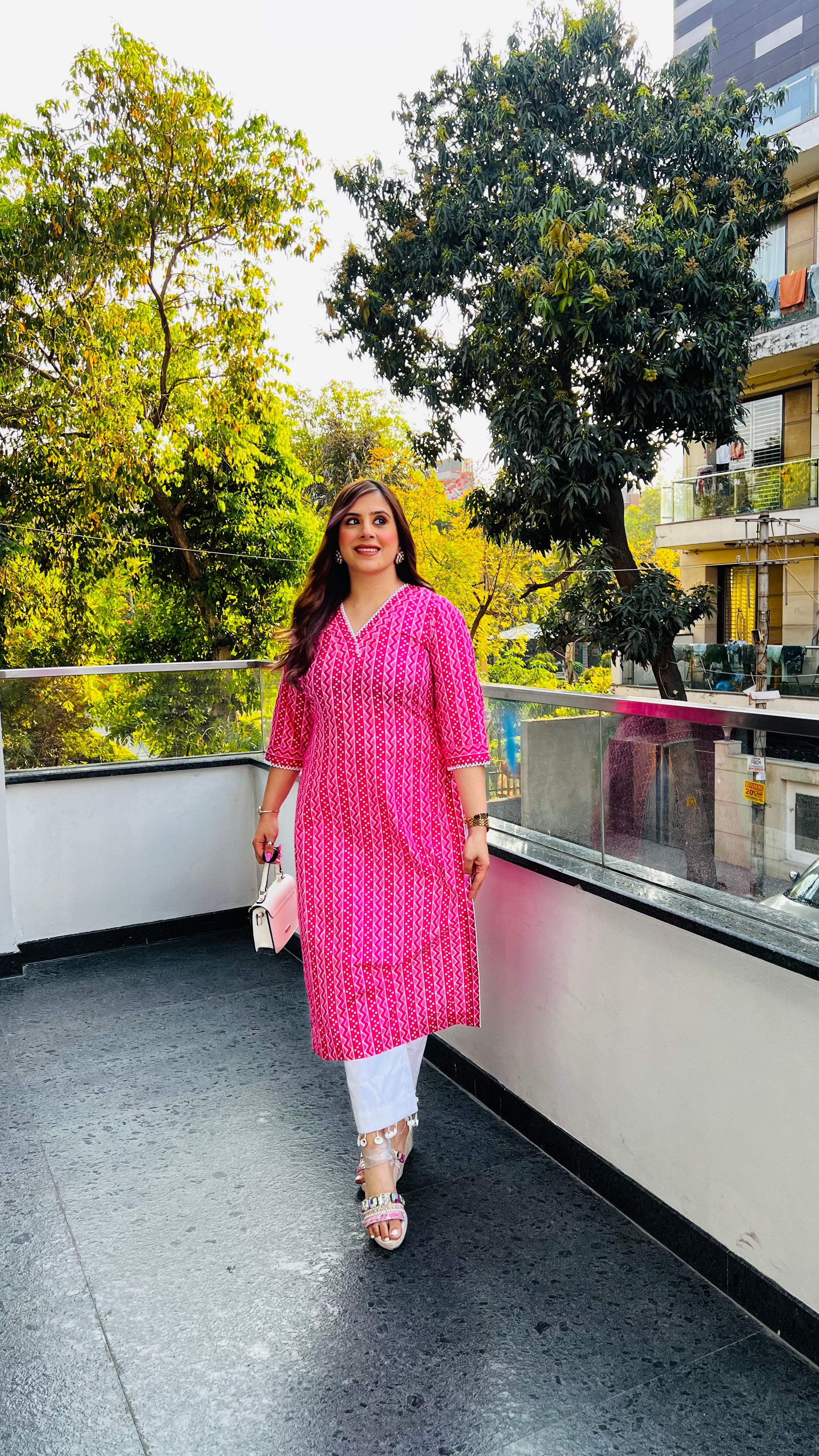 Pink Stripes Jaipuri Kurti