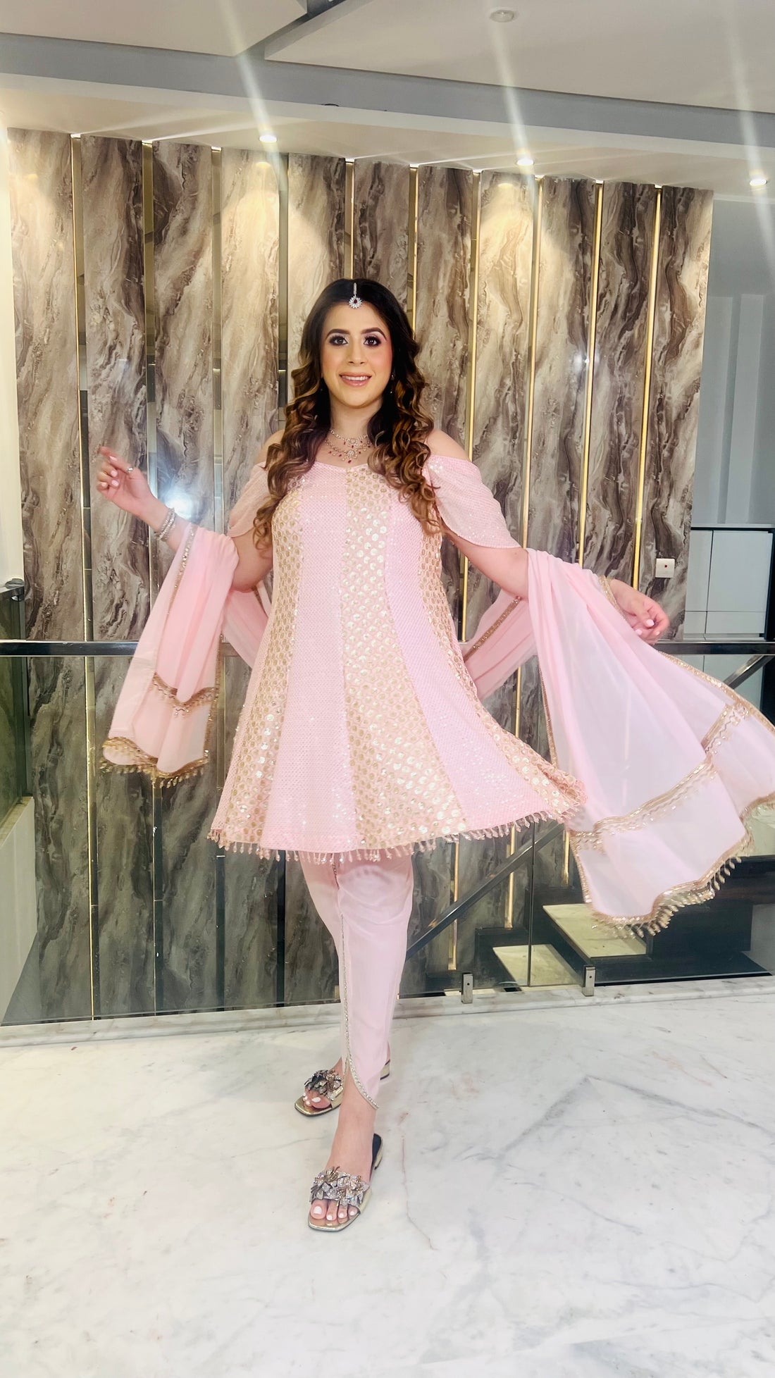 Vaishvi’s Pink Sequin Suit