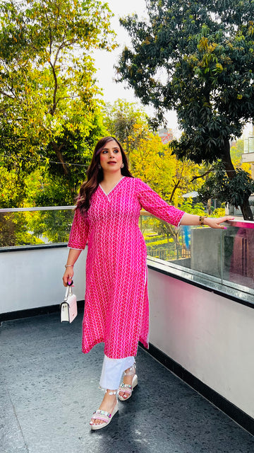 Pink Stripes Jaipuri Kurti