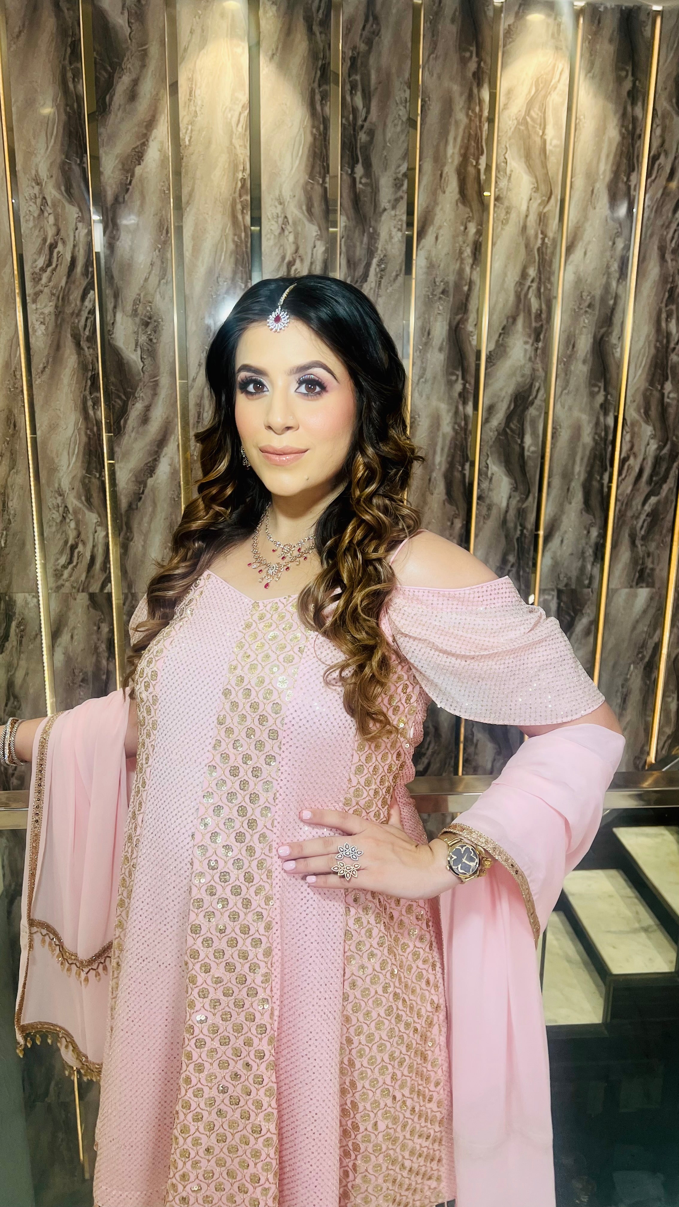 Vaishvi’s Pink Sequin Suit