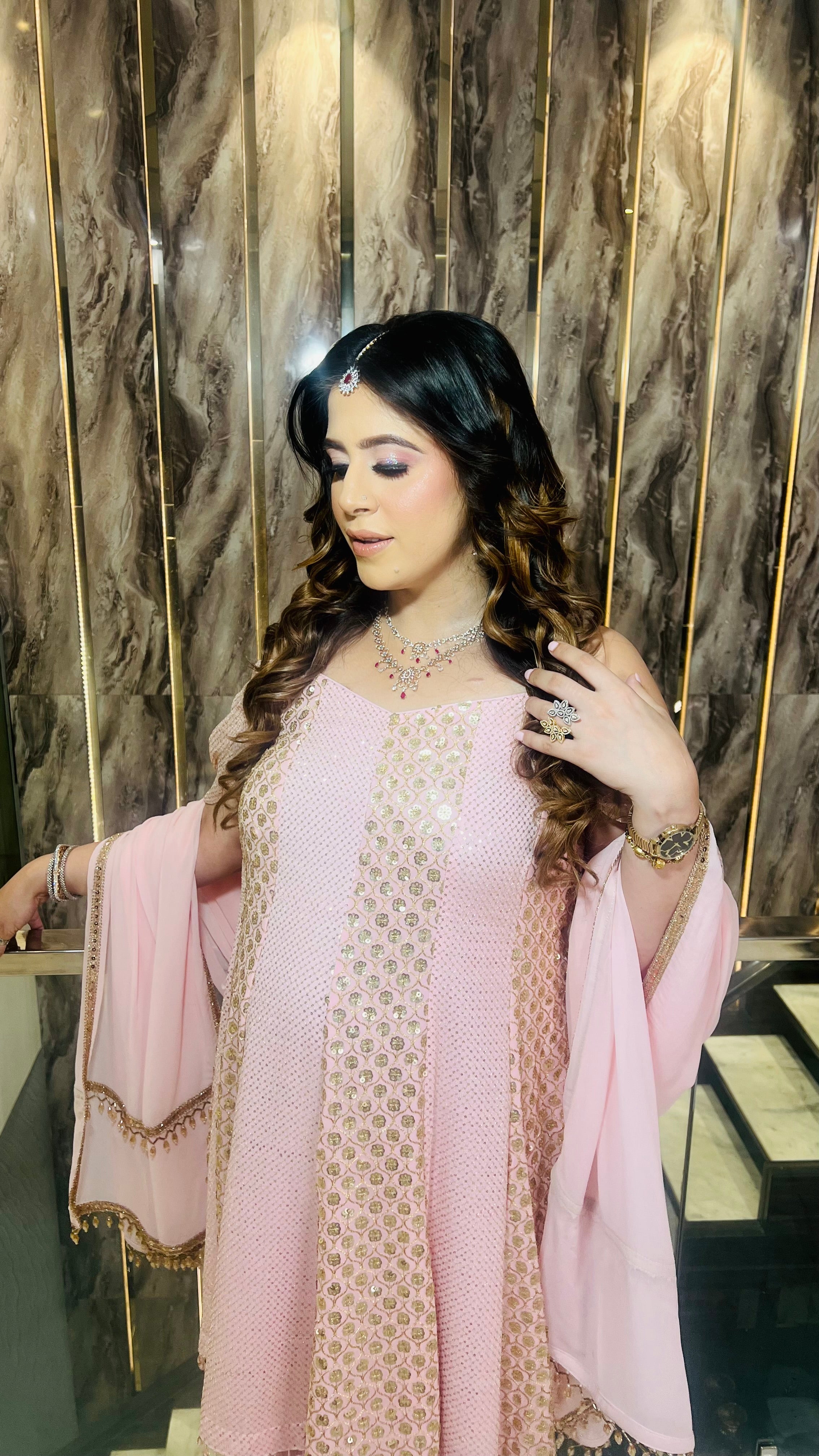 Vaishvi’s Pink Sequin Suit