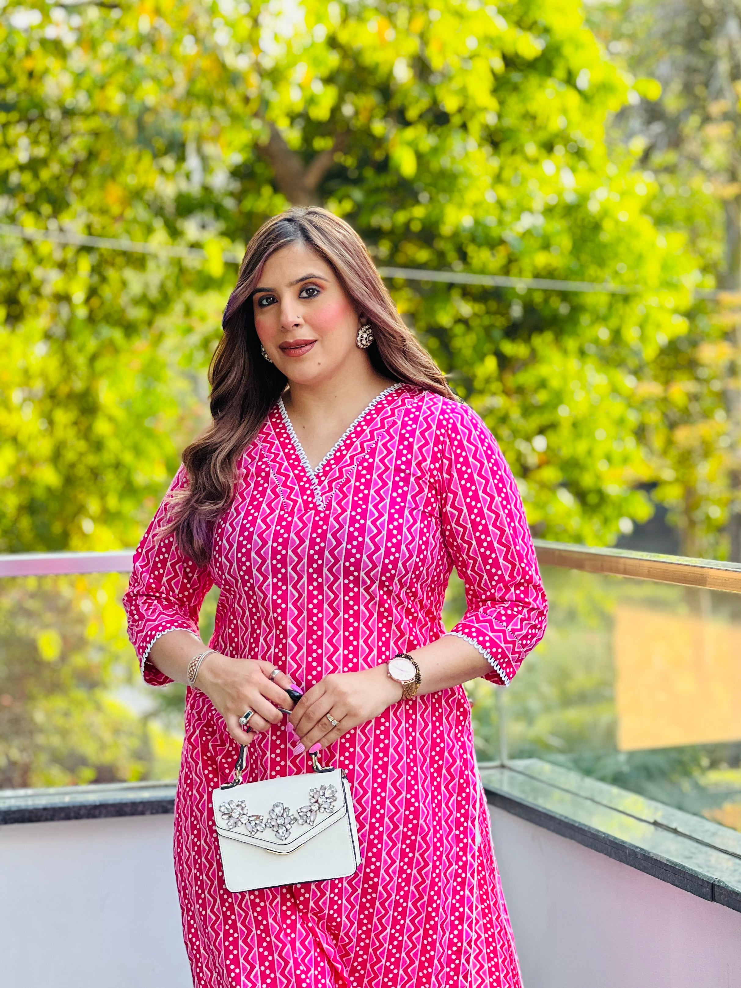 Pink Stripes Jaipuri Kurti