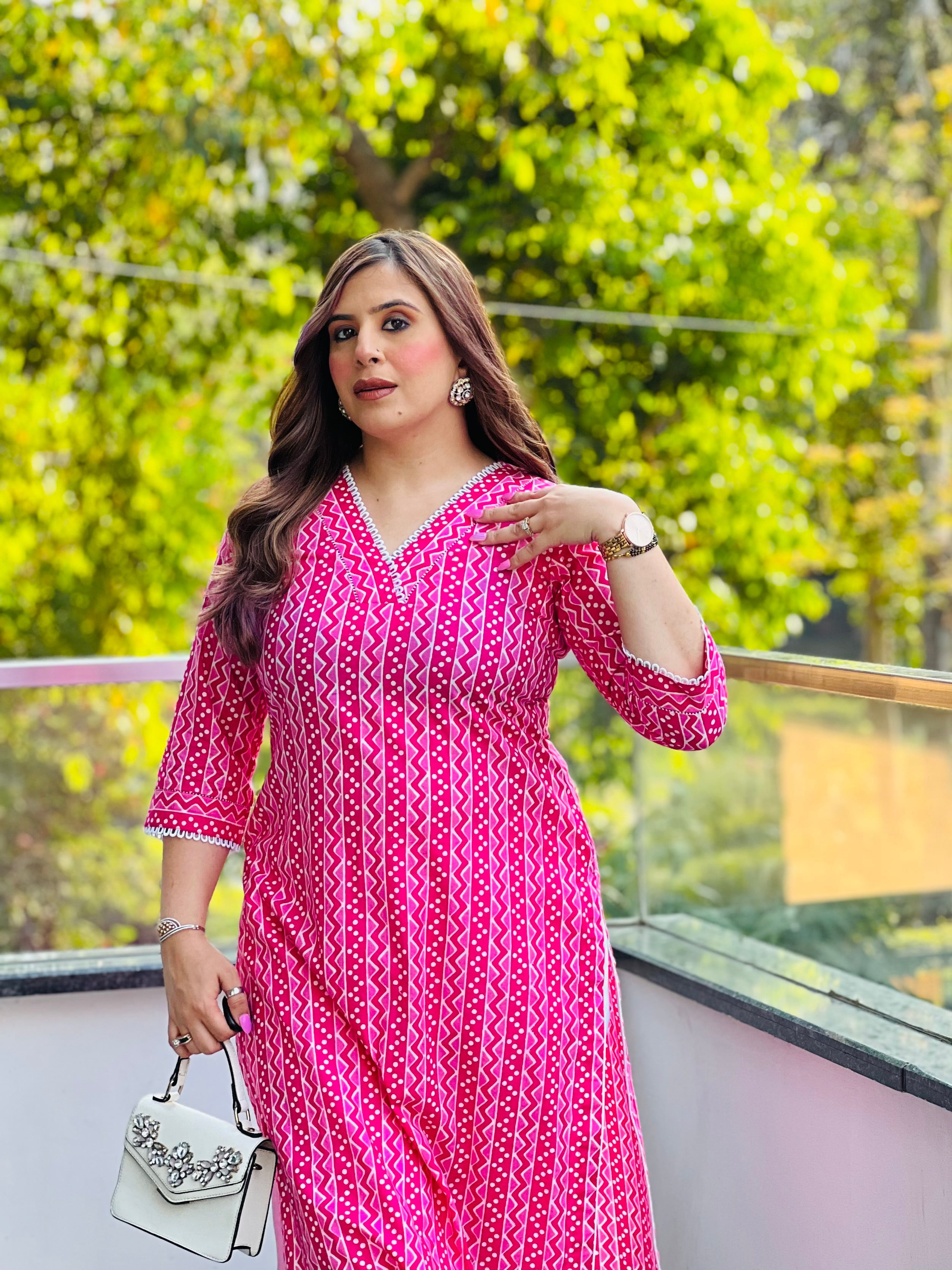 Pink Stripes Jaipuri Kurti