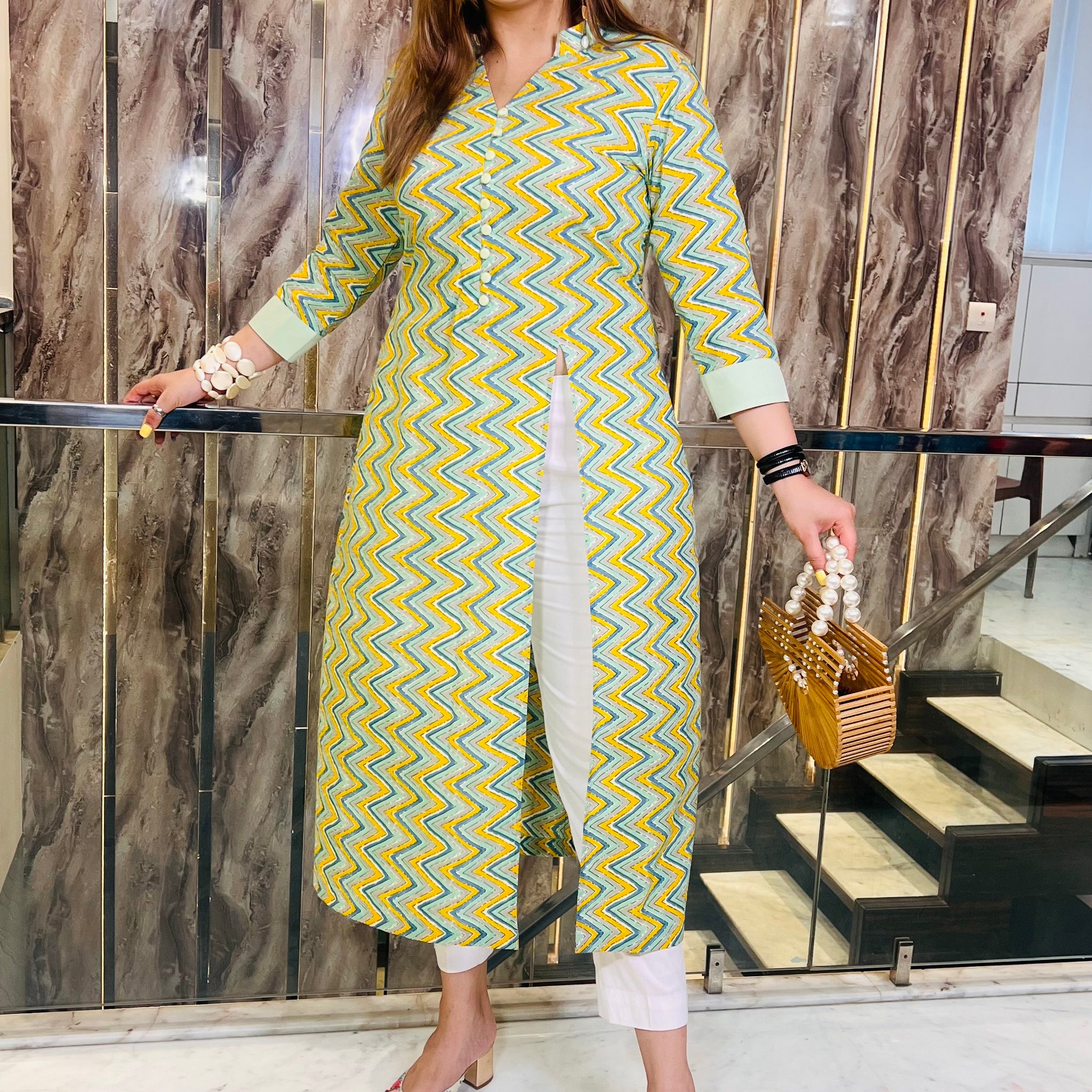 Pastel Chevron Kurti – Lakhina Couture