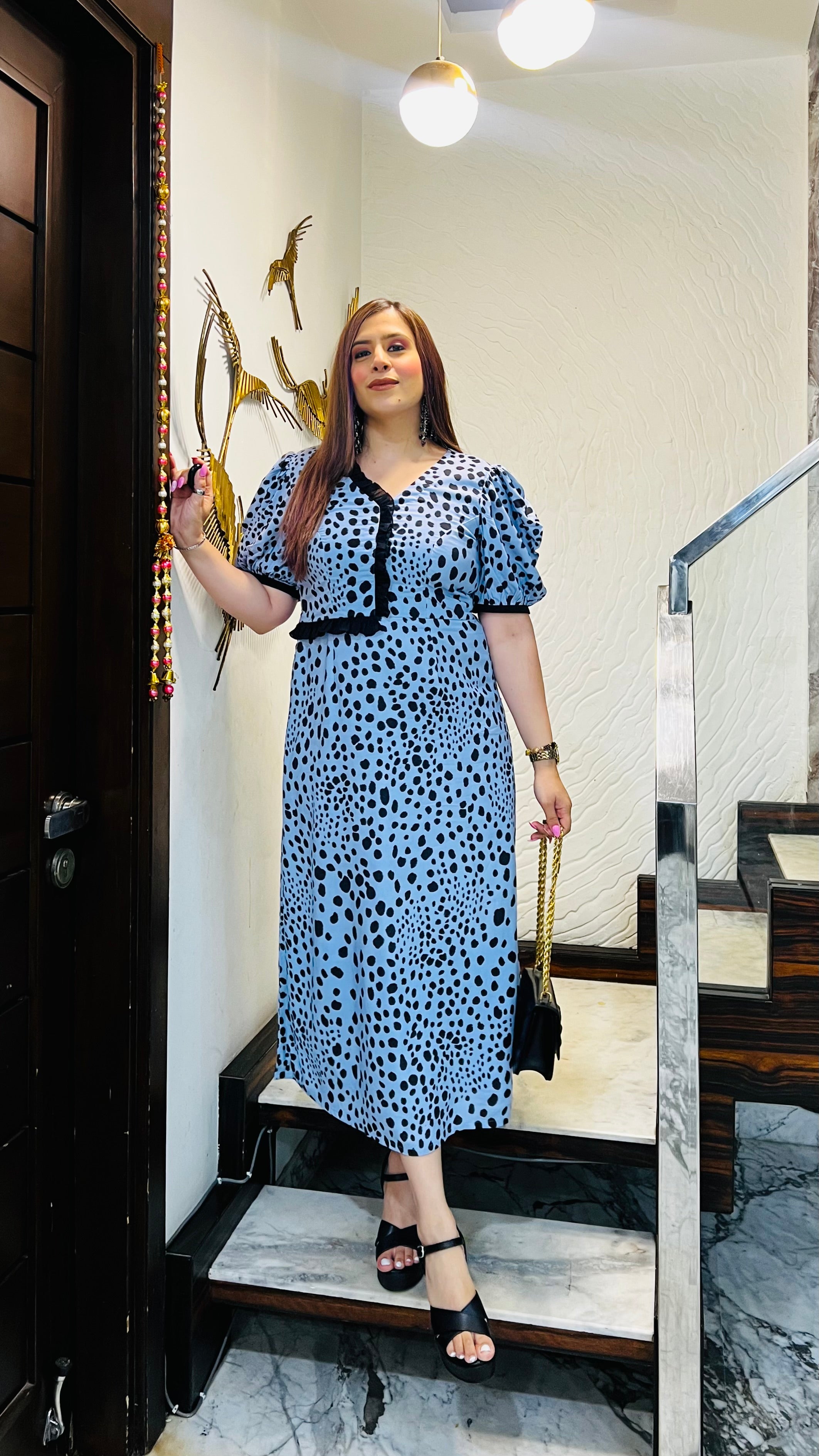 Ocean Blue Cotton Midi Dress