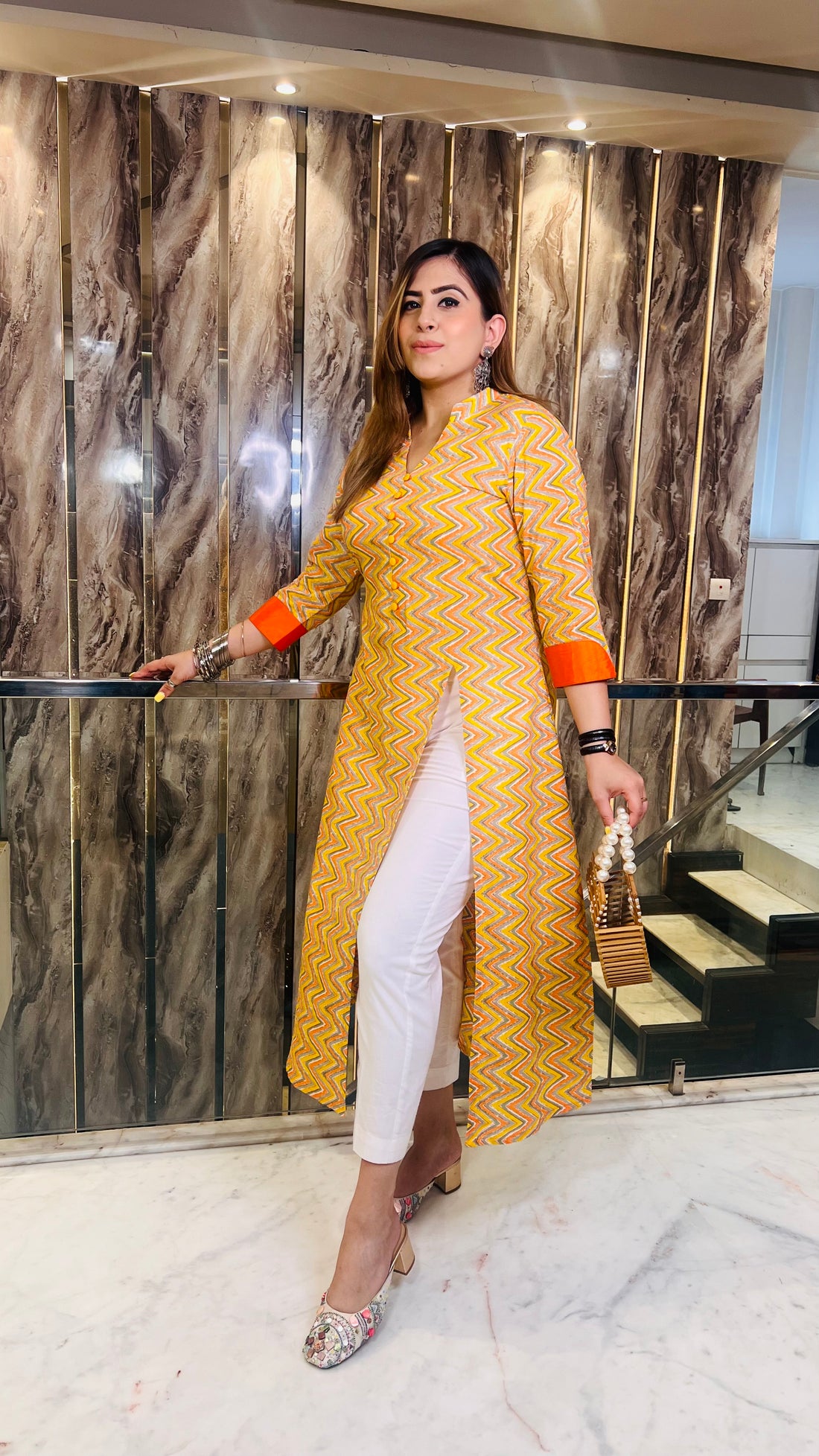 Yellow Chevron Kurti