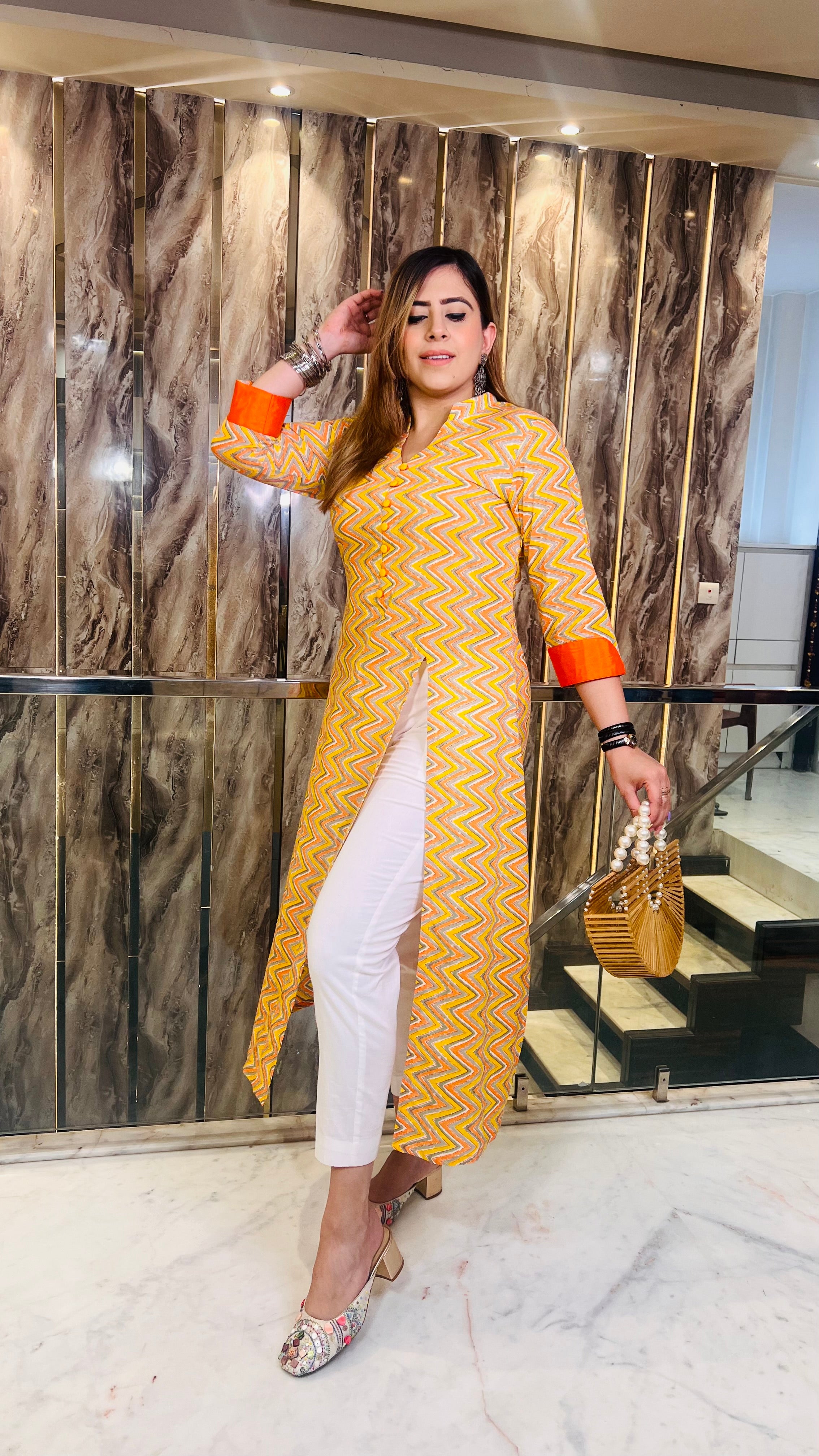 Yellow Chevron Kurti