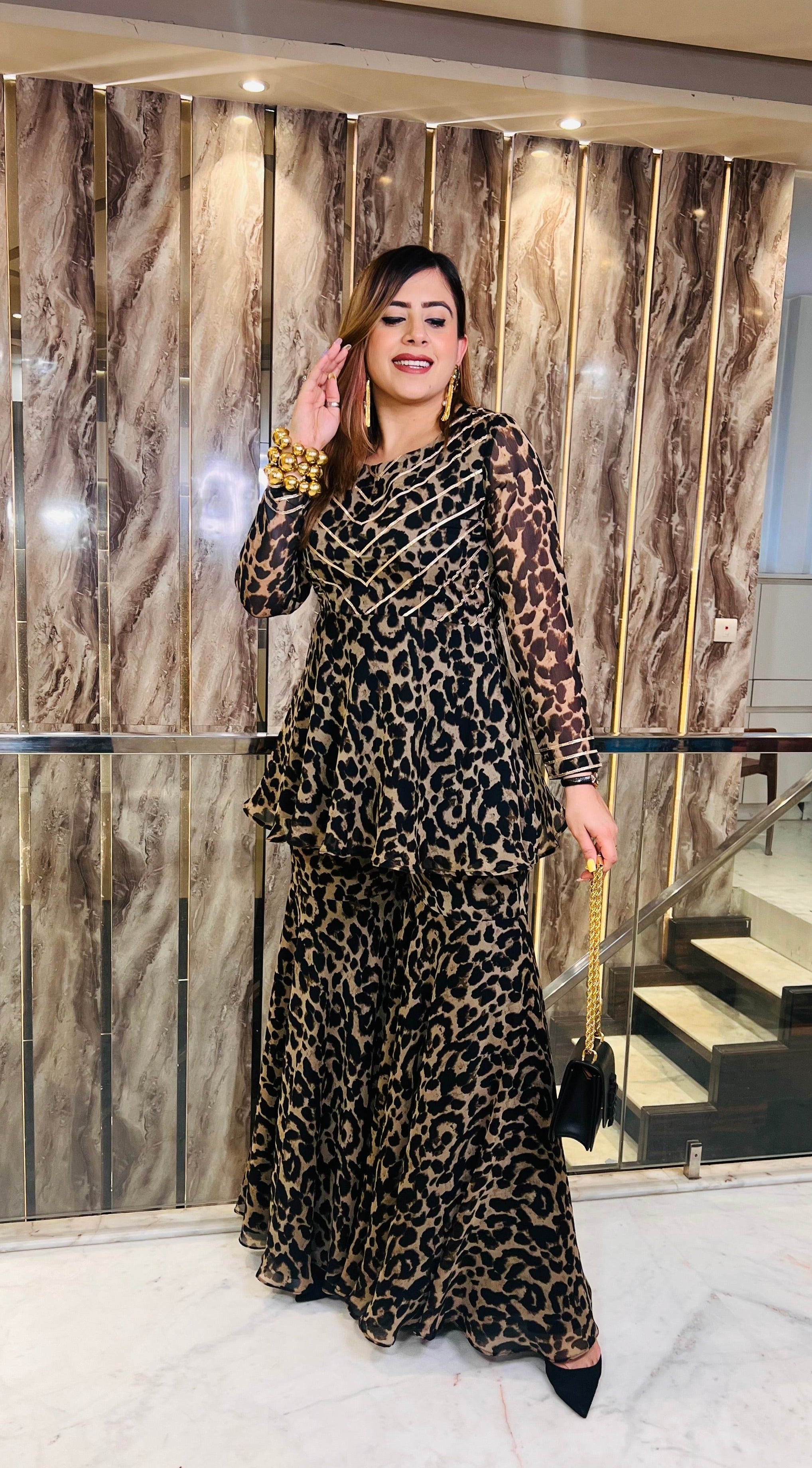 Brown Cheetah Garara Suit