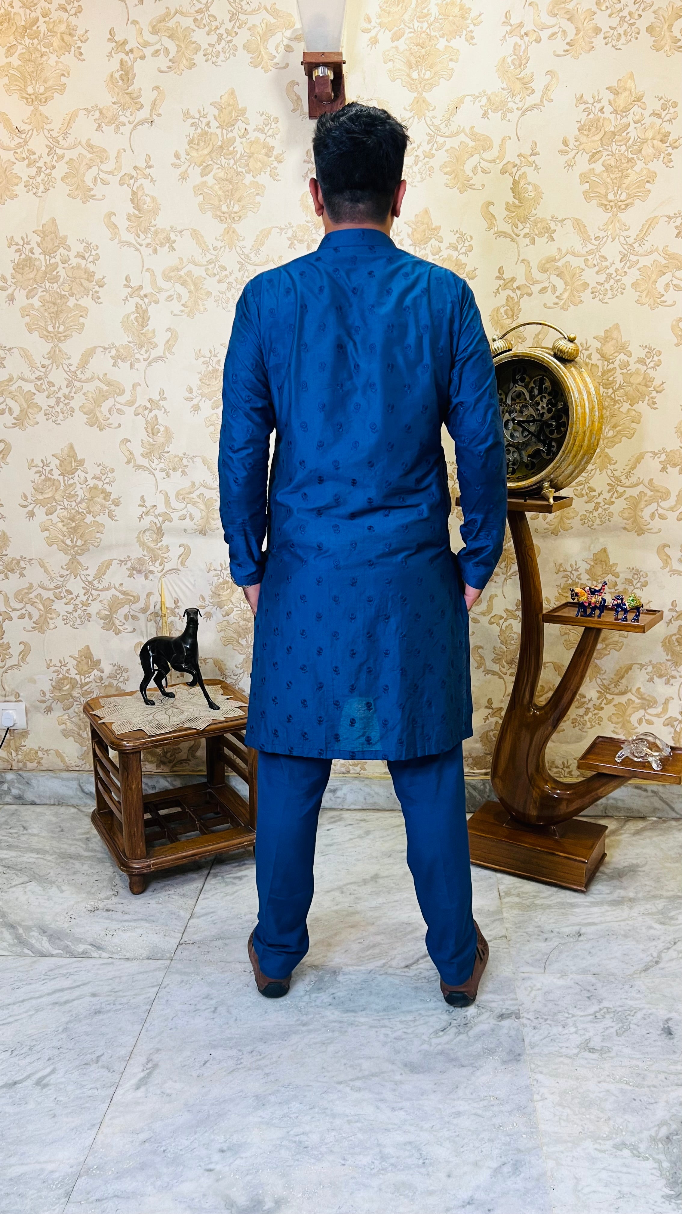 Menswear Electric Blue Rakhi Kurta Set