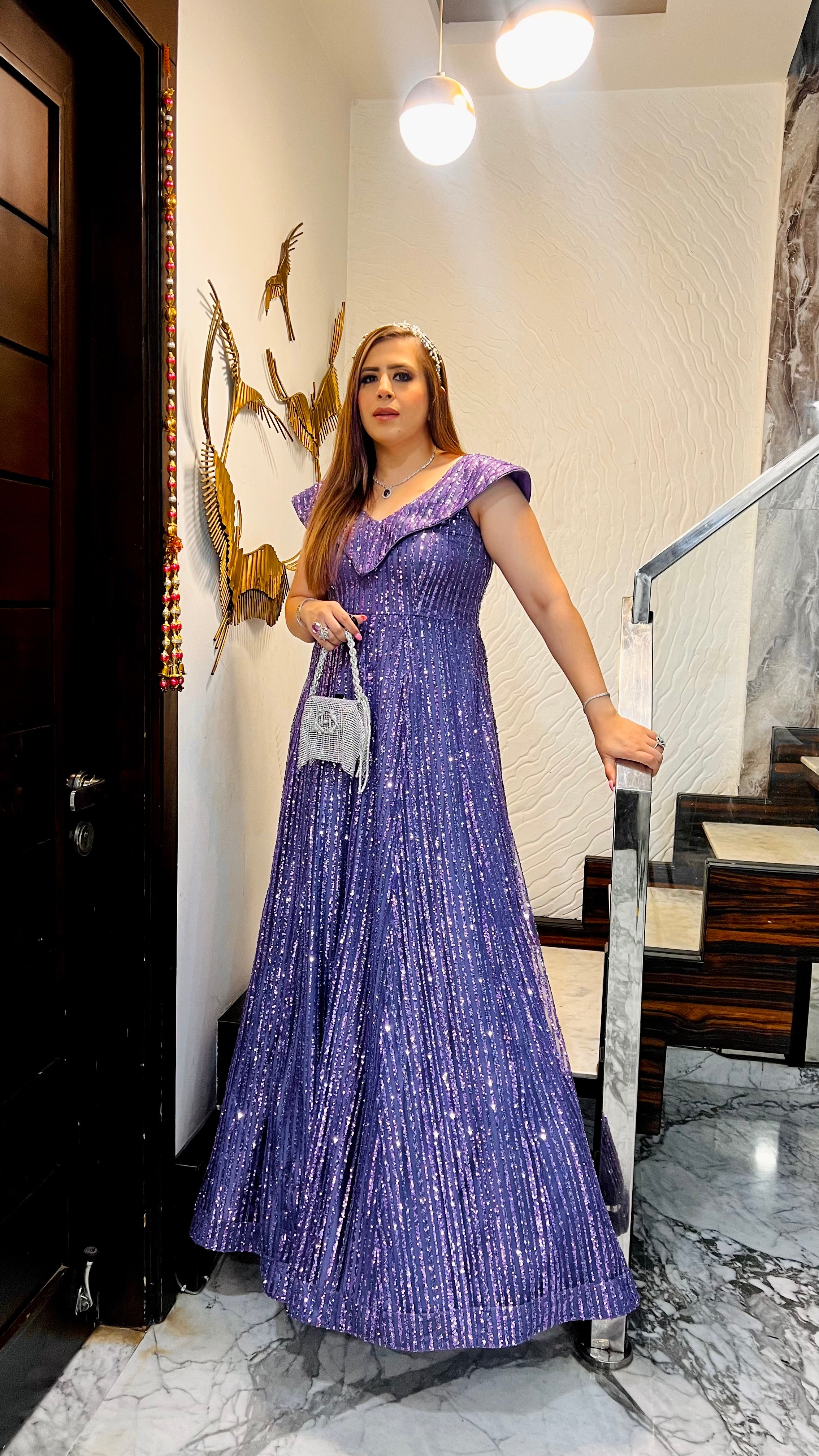 Rosemary Purple Sequin Gown