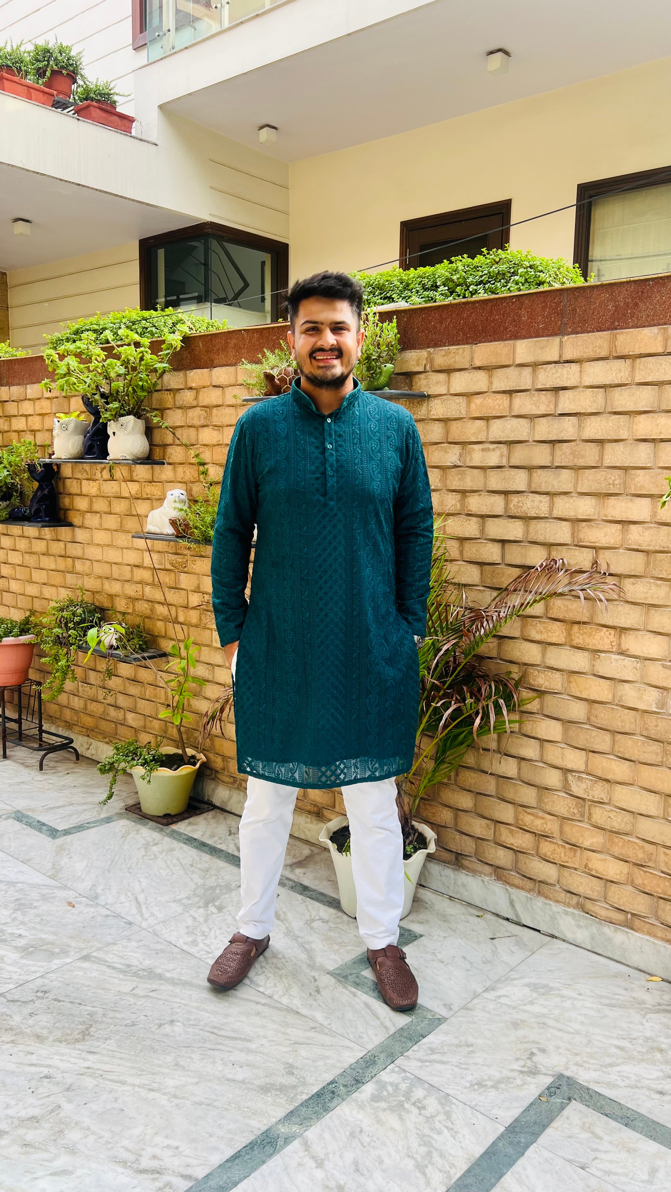 Menswear Teal Green Kurta Set