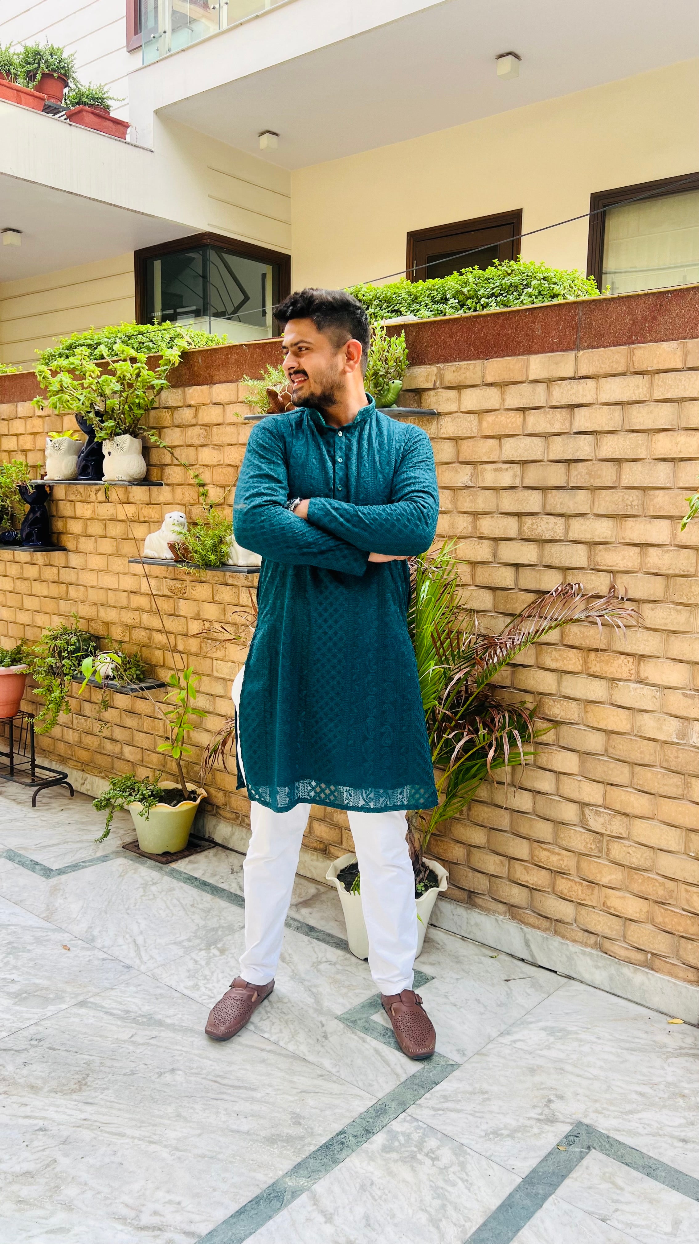 Menswear Teal Green Kurta Set