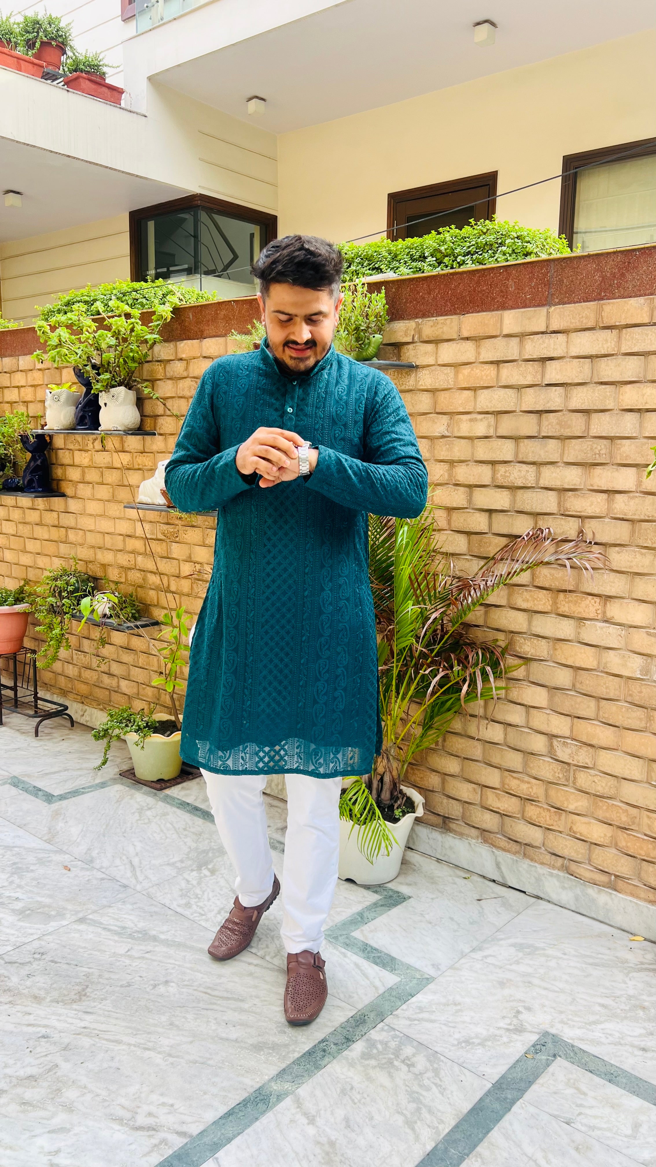 Menswear Teal Green Kurta Set
