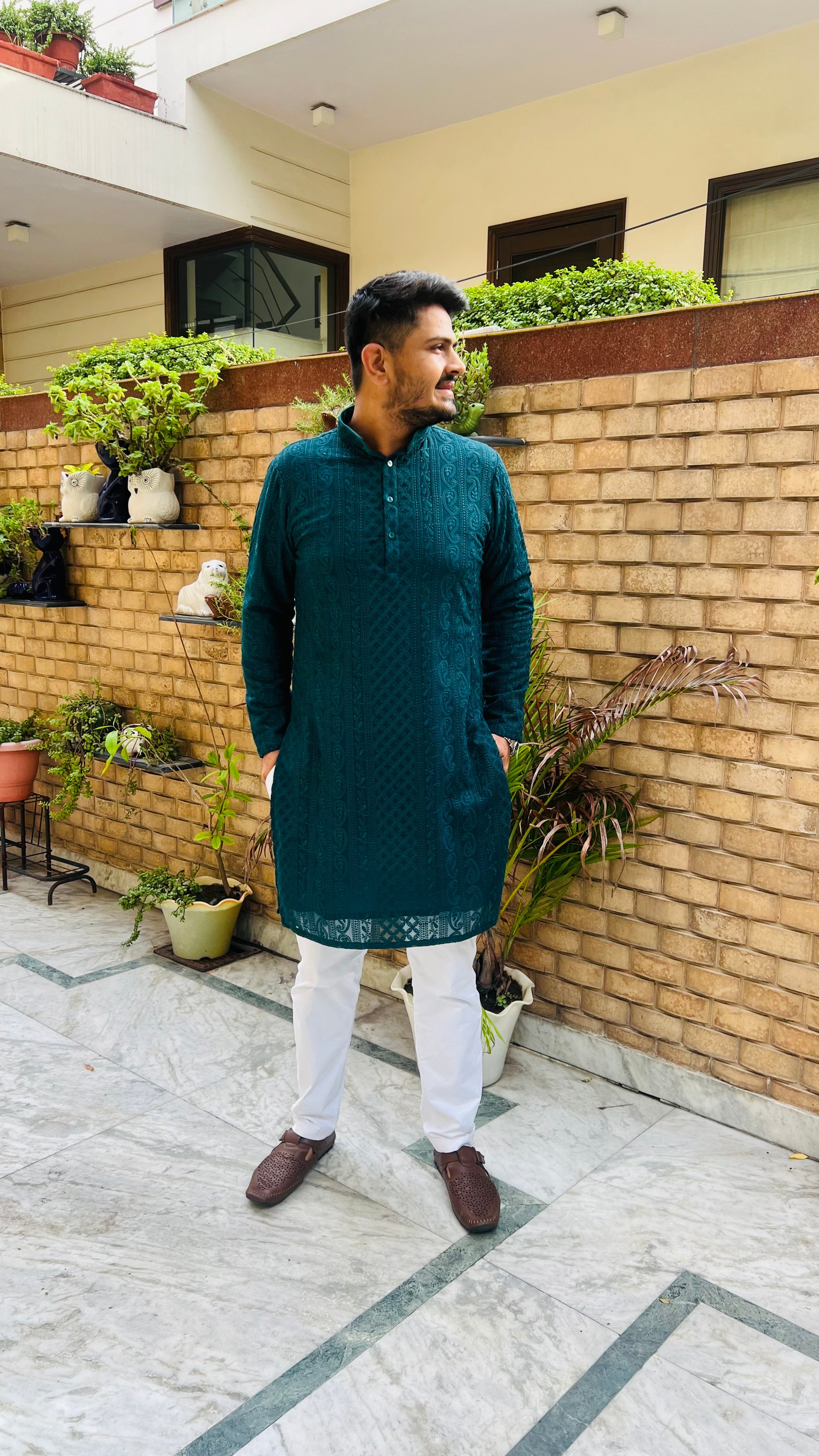 Menswear Teal Green Kurta Set