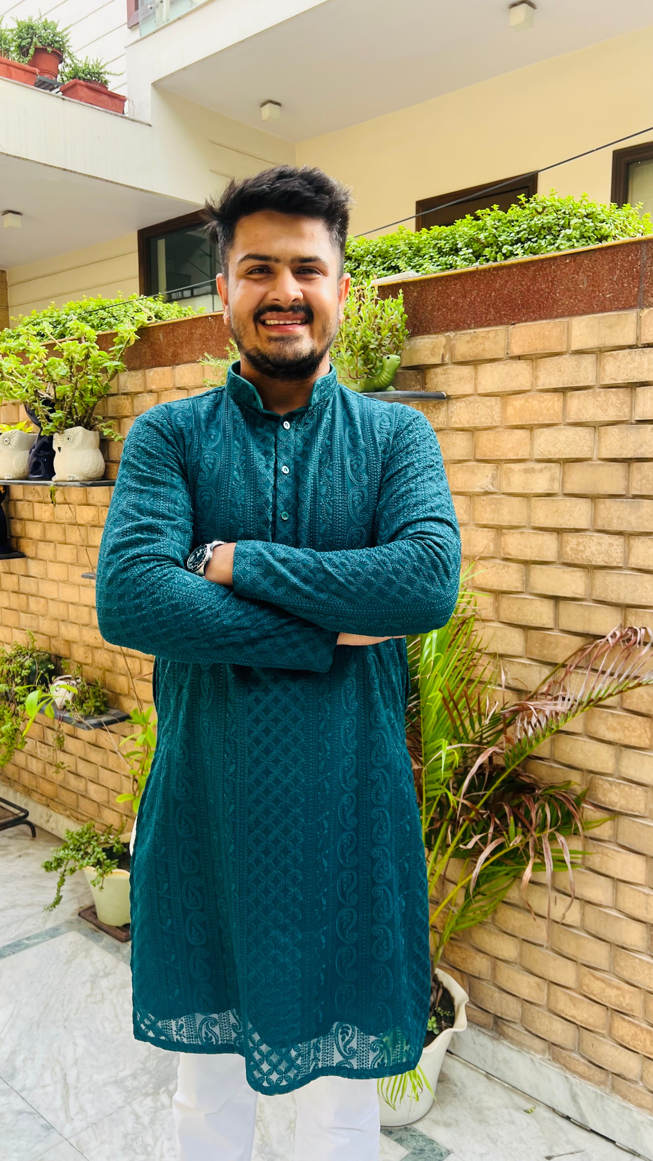 Menswear Teal Green Kurta Set