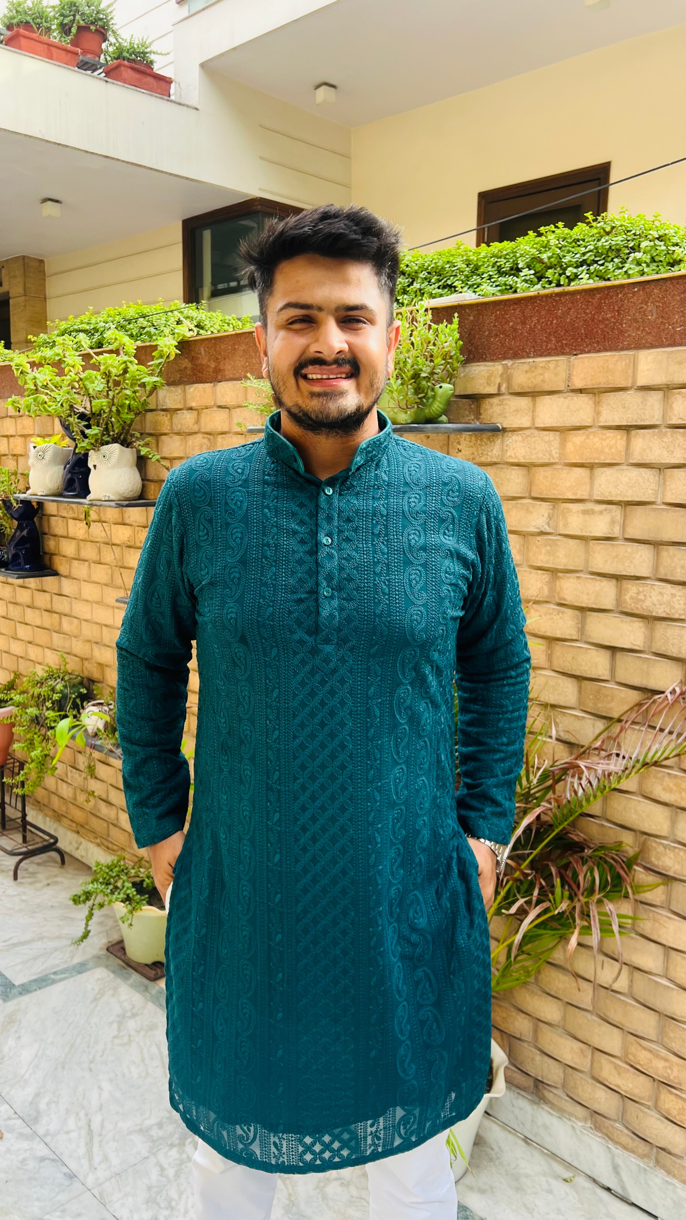 Menswear Teal Green Kurta Set