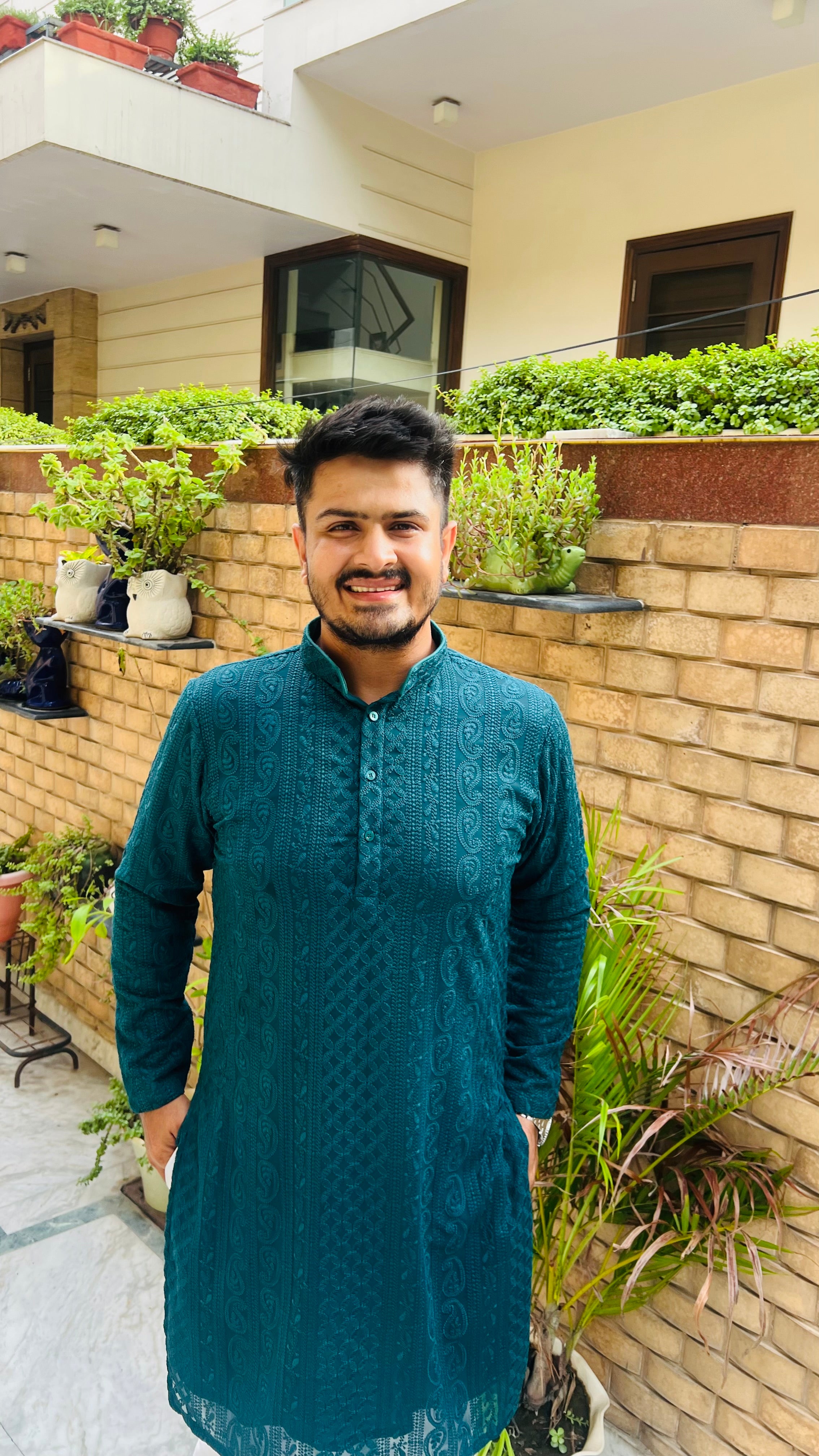 Menswear Teal Green Kurta Set