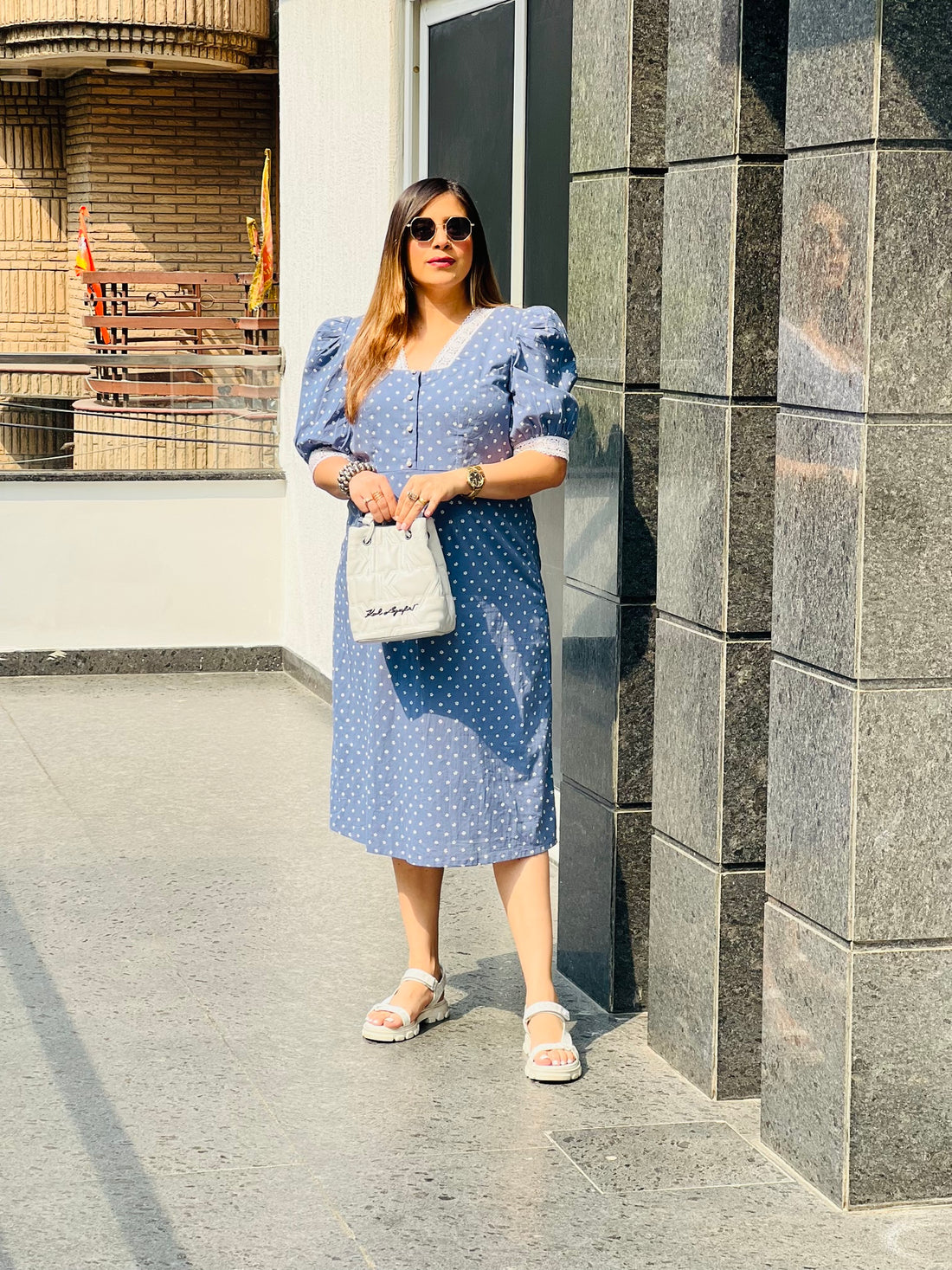 Cool Grey Cotton Midi Dress