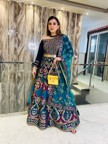 Blue Teal Banarasi Anarkali