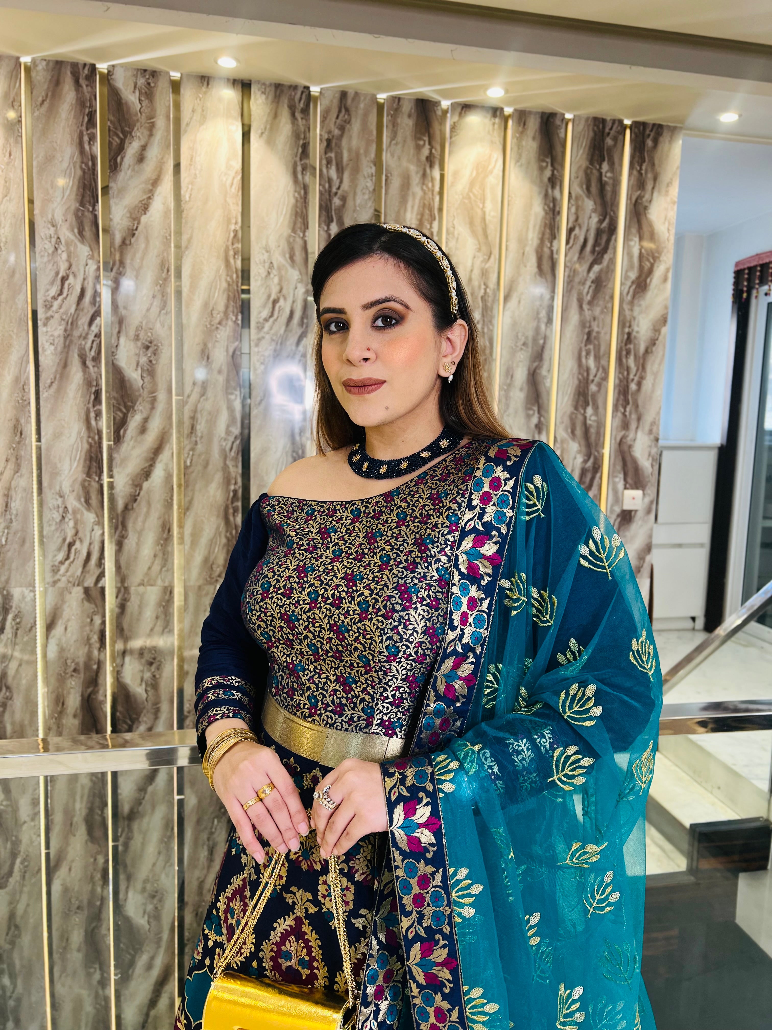 Blue Teal Banarasi Anarkali