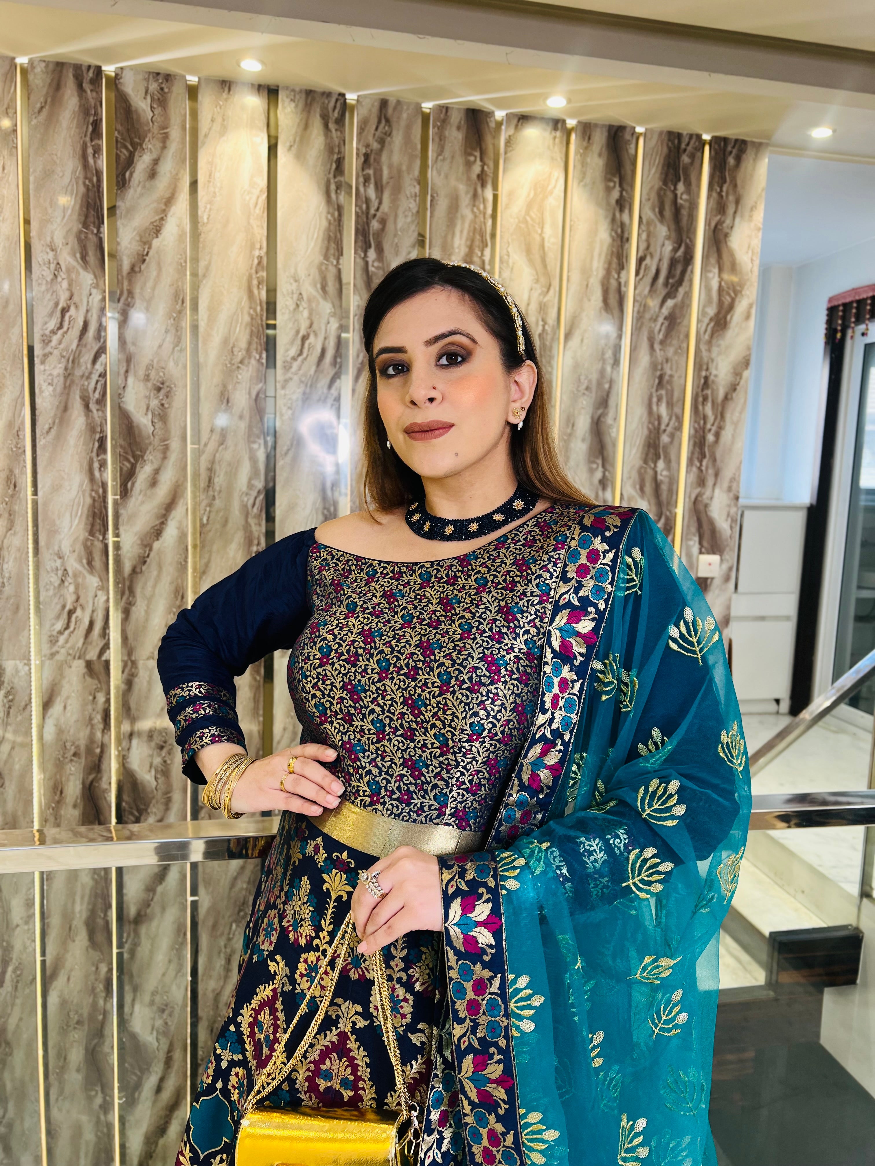 Blue Teal Banarasi Anarkali