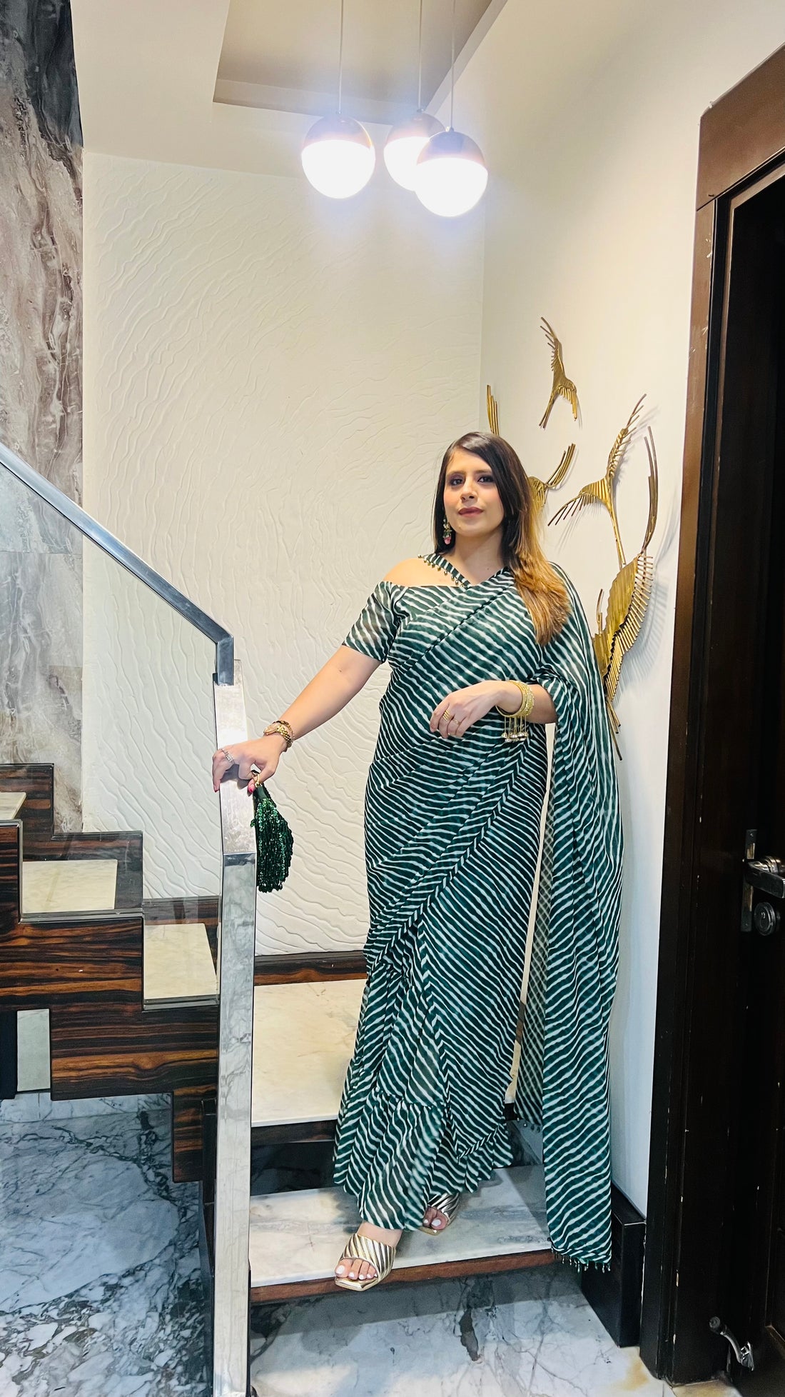 Green Leheriya Maxi Saree