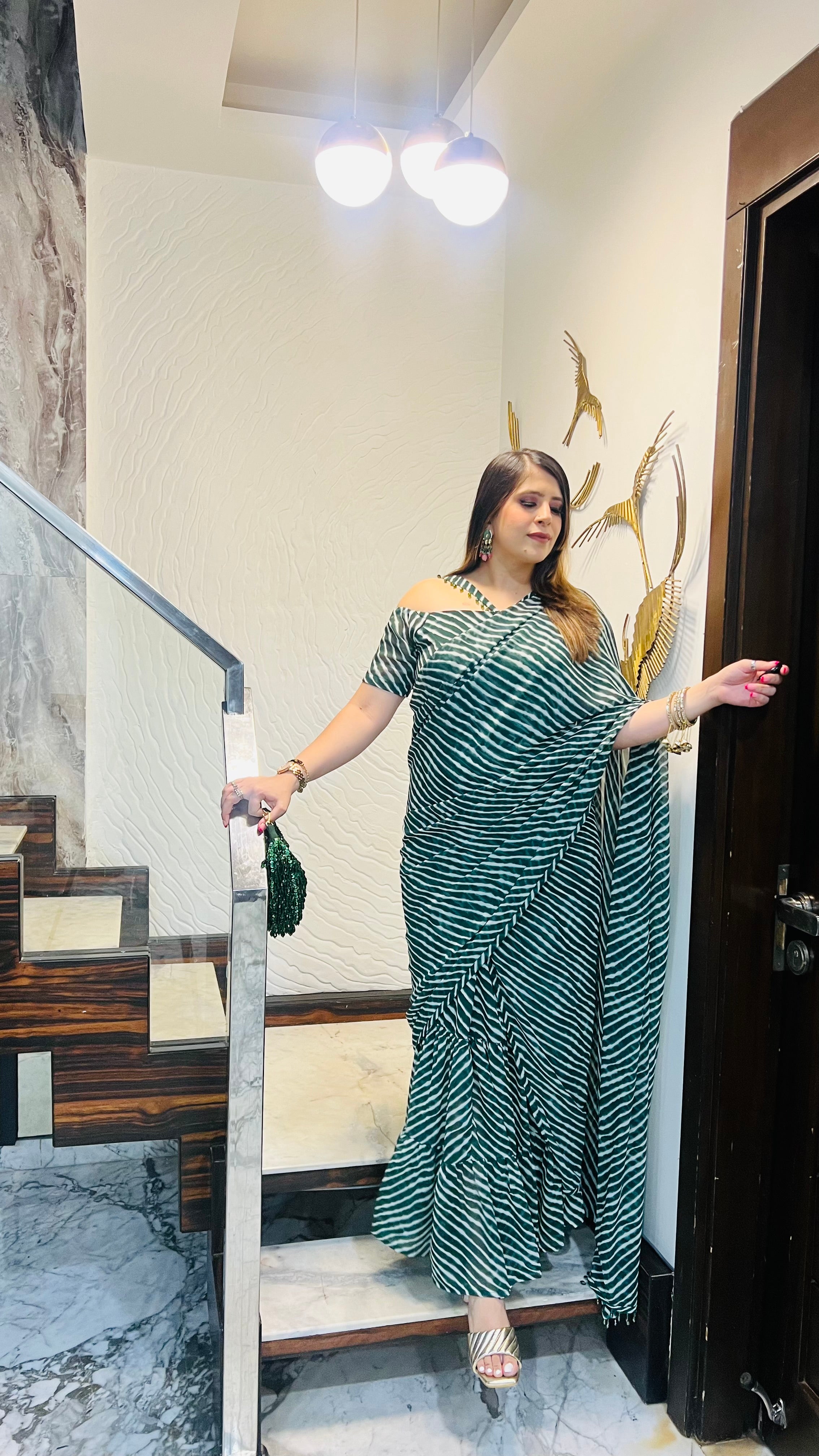 Green Leheriya Maxi Saree