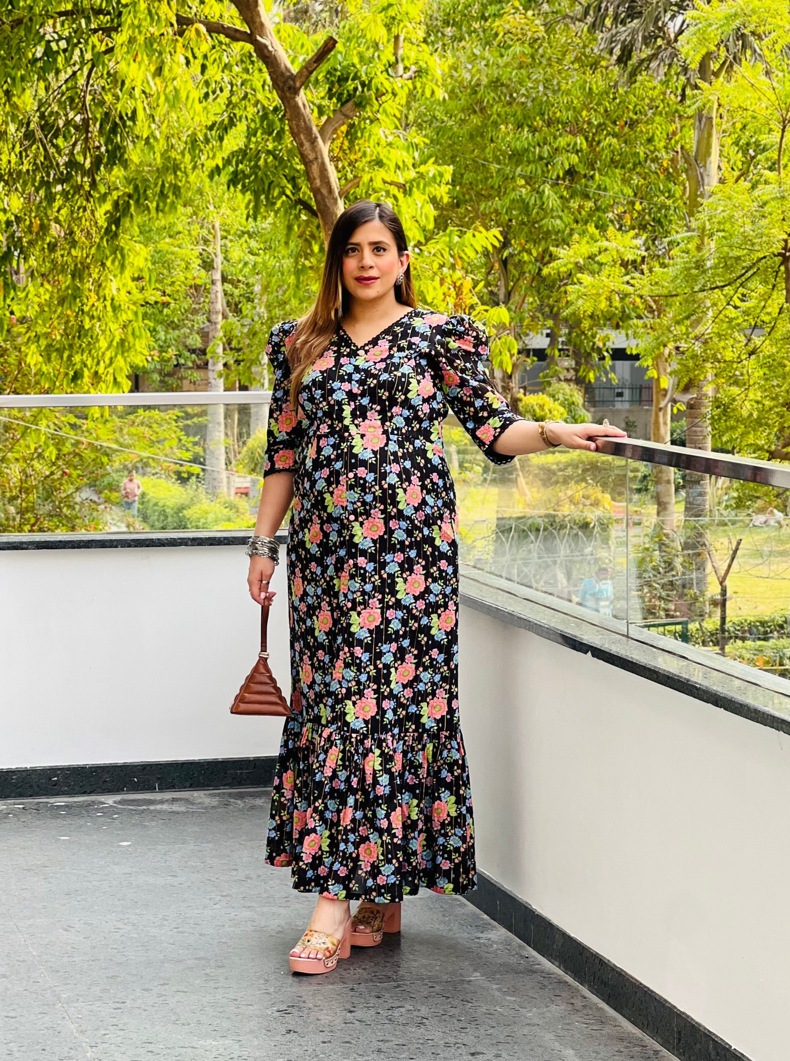 Black Bougainville Maxi Dress