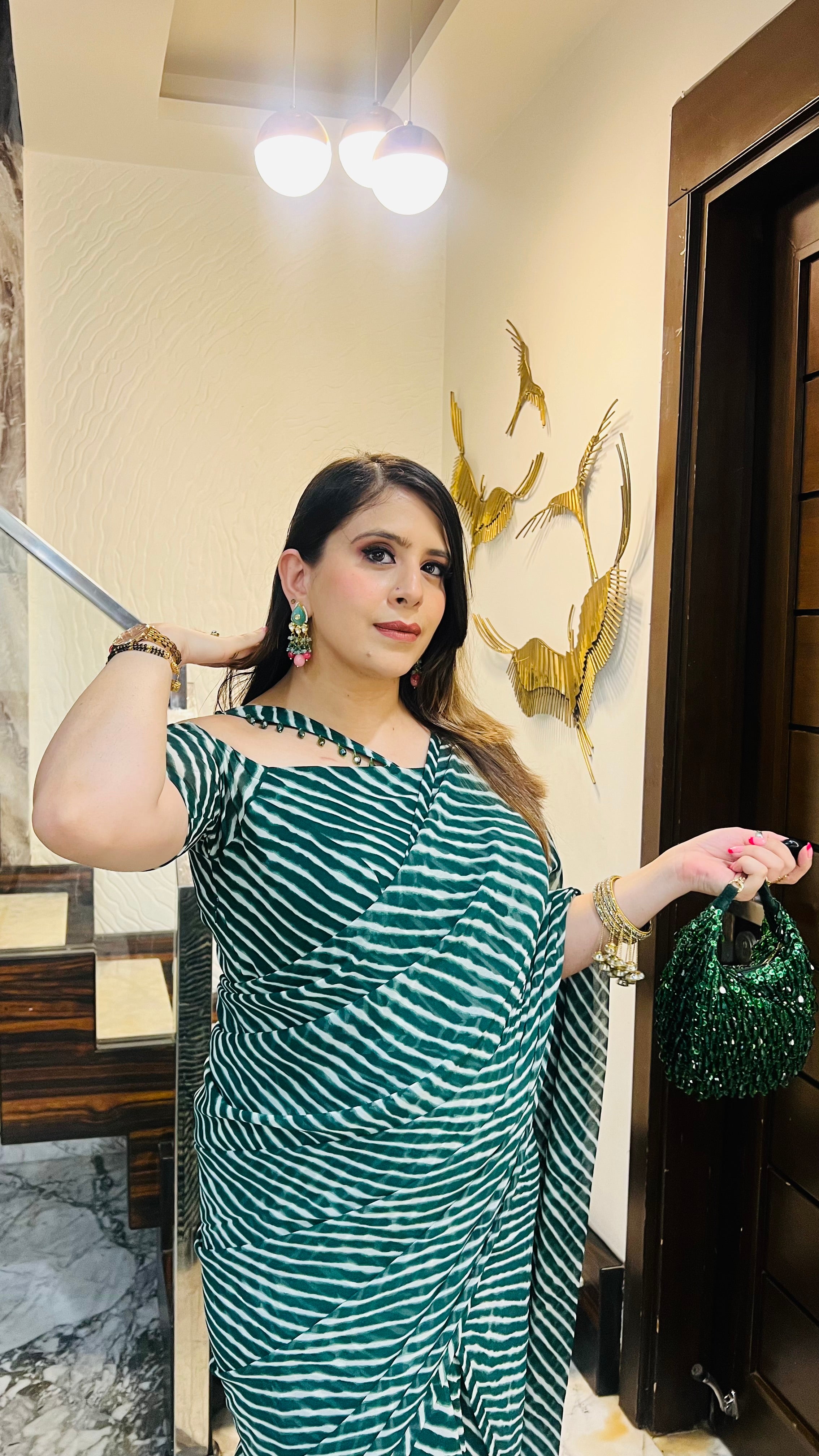 Green Leheriya Maxi Saree