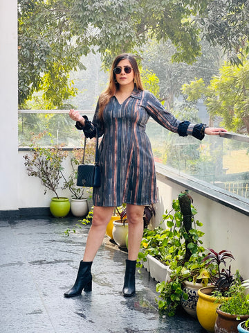 Blue Stripes Suede Dress