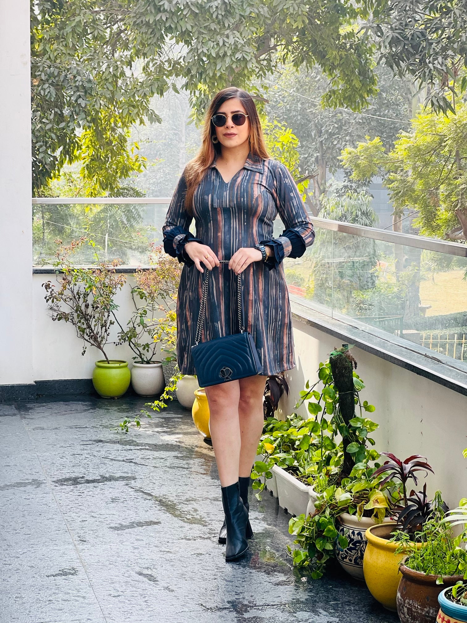 Blue Stripes Suede Dress