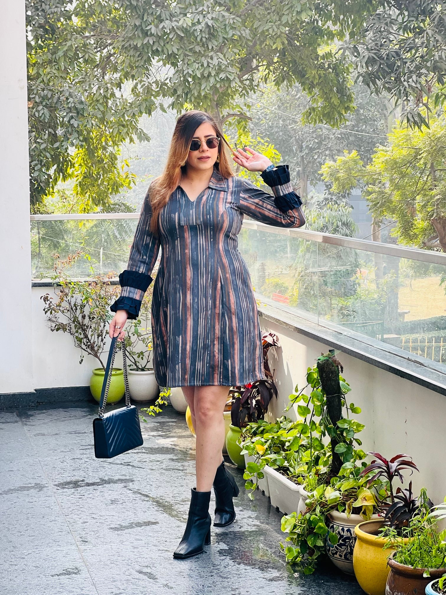 Blue Stripes Suede Dress