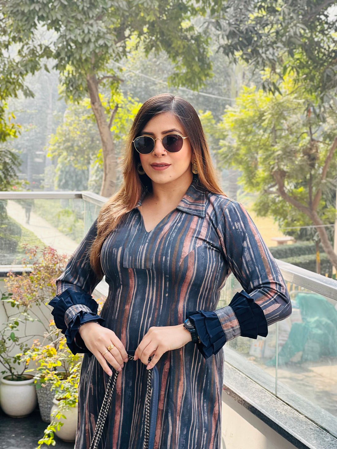 Blue Stripes Suede Dress