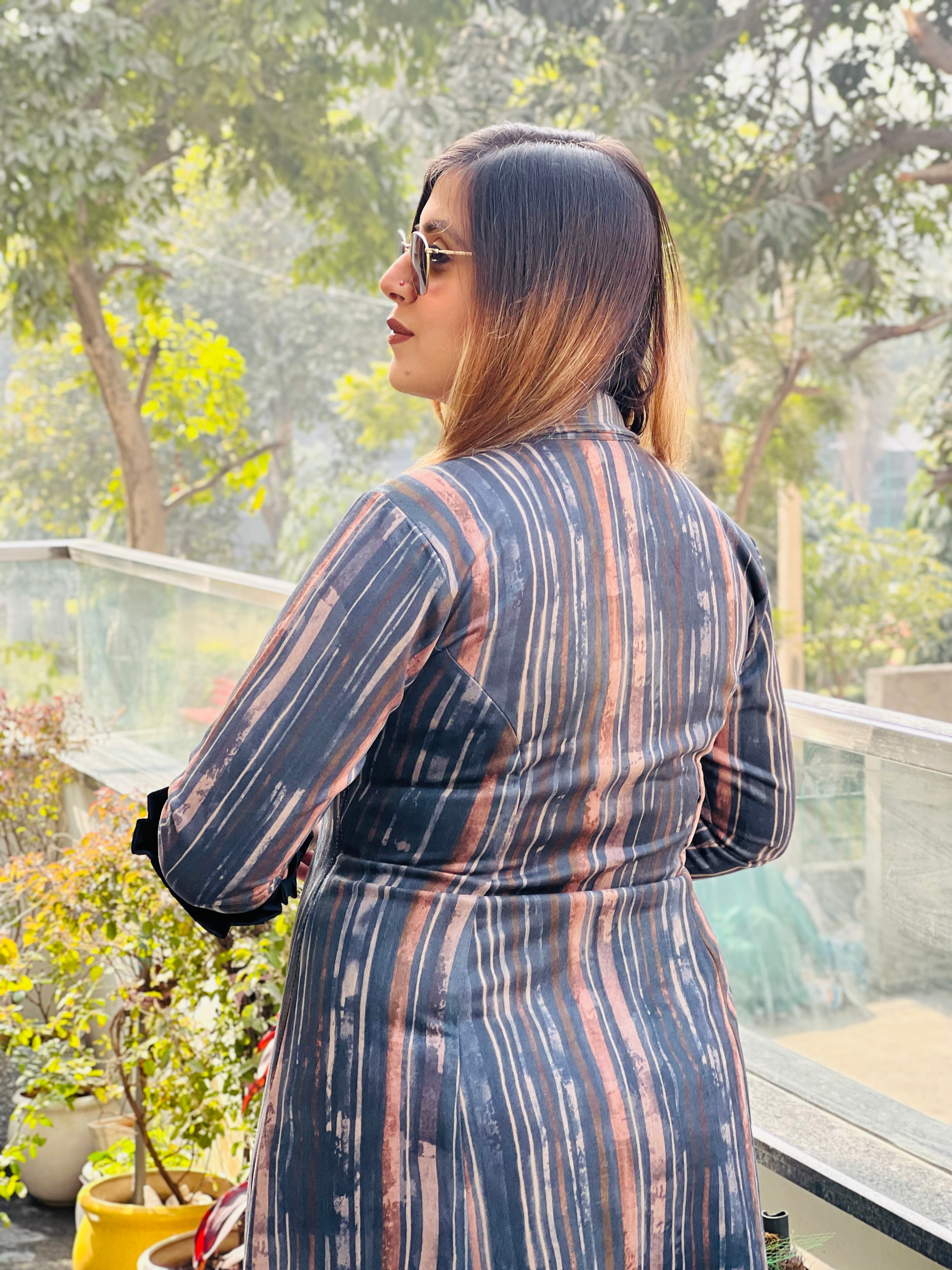 Blue Stripes Suede Dress