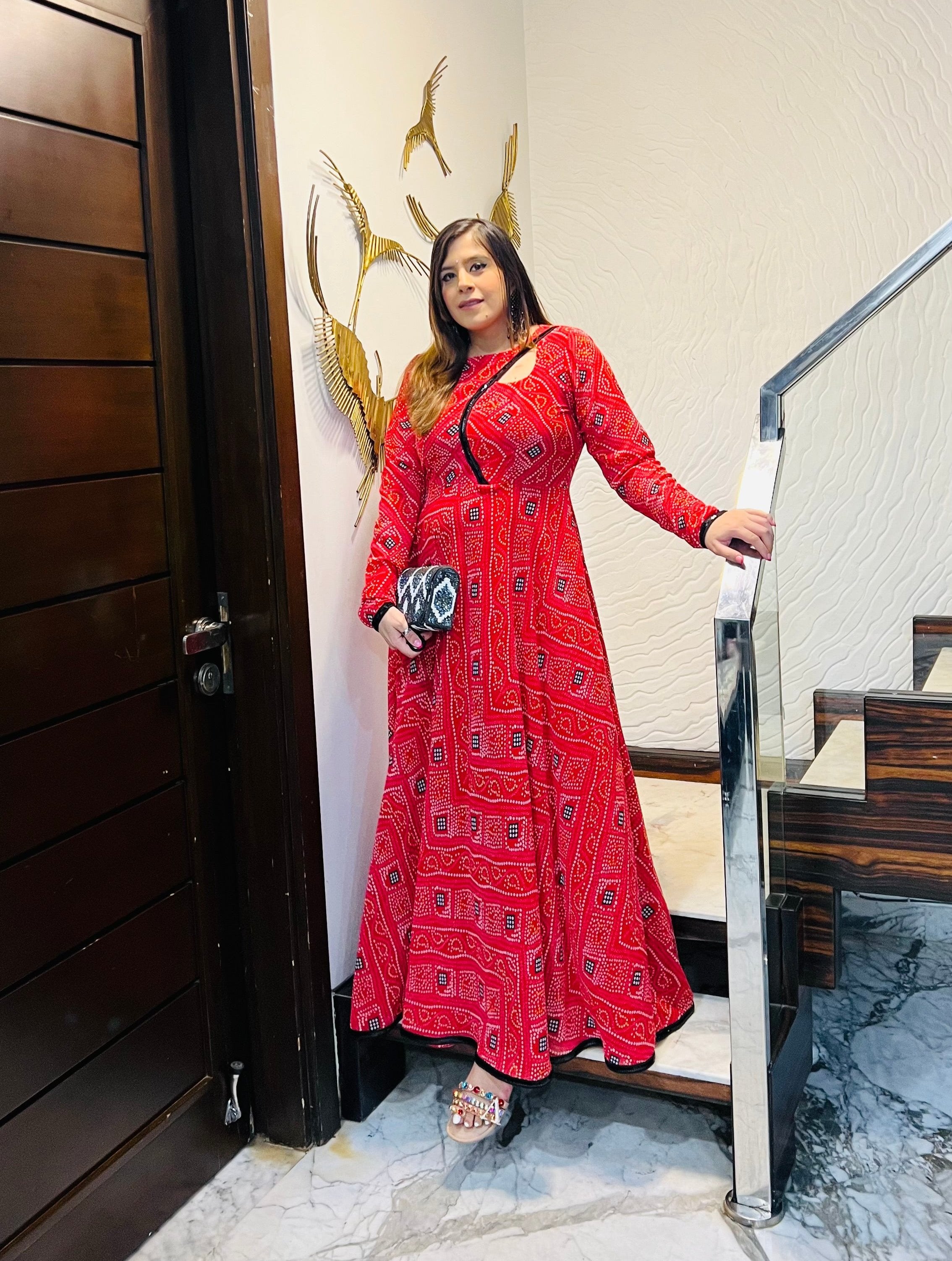 Red Bandhini Ethnic Maxi