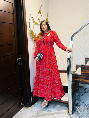 Red Bandhini Ethnic Maxi