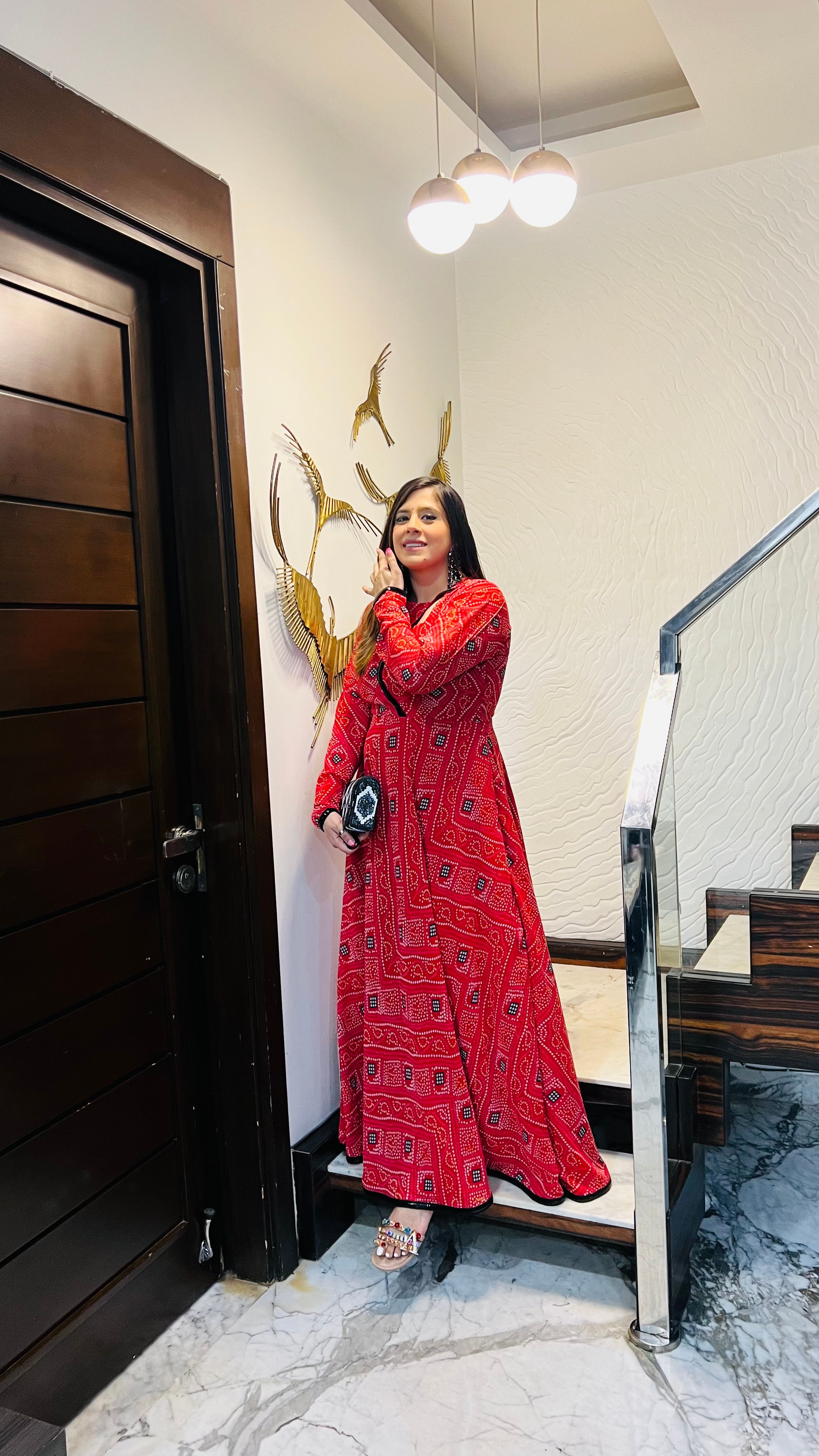 Red Bandhini Ethnic Maxi