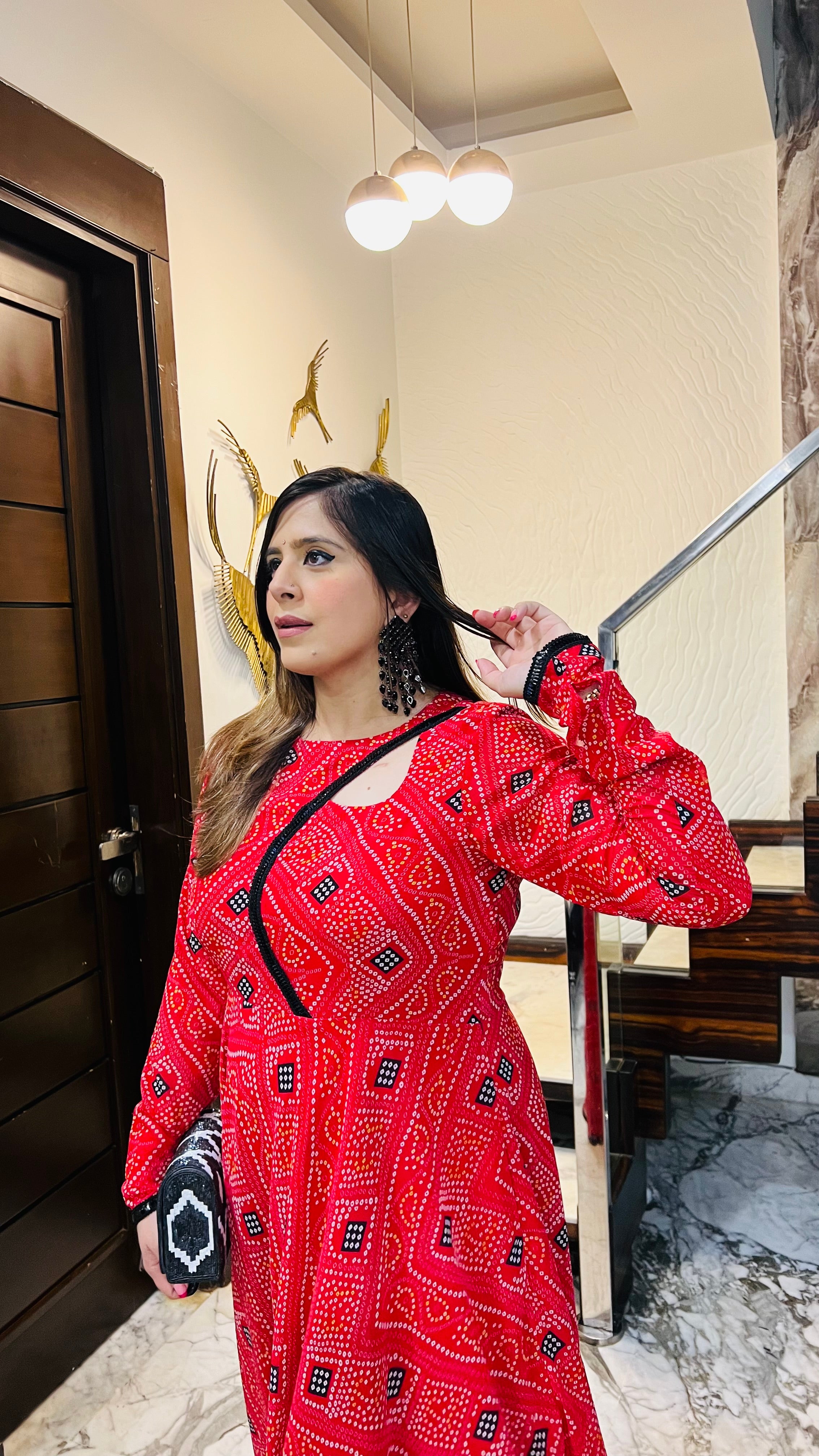 Red Bandhini Ethnic Maxi