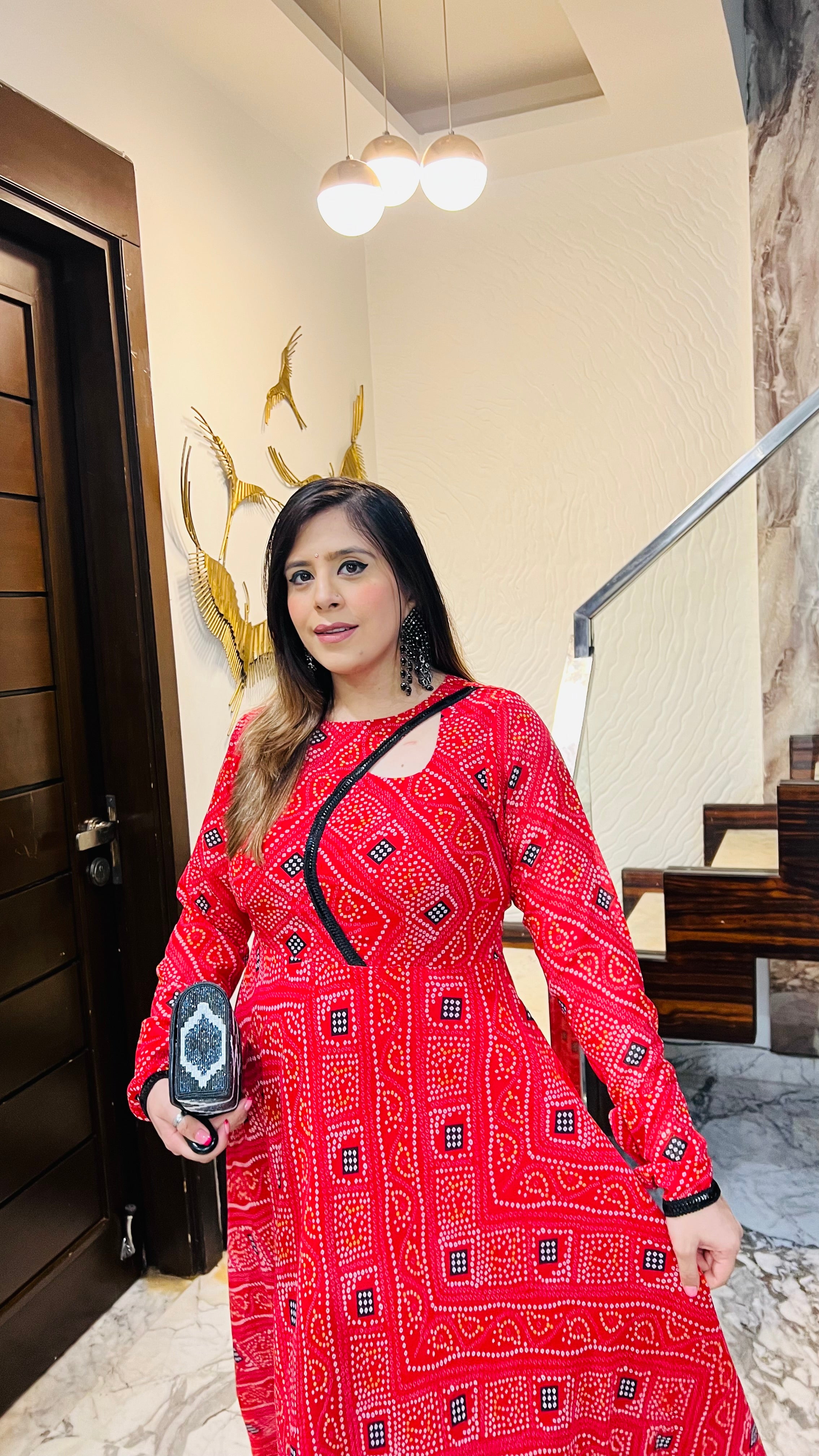 Red Bandhini Ethnic Maxi